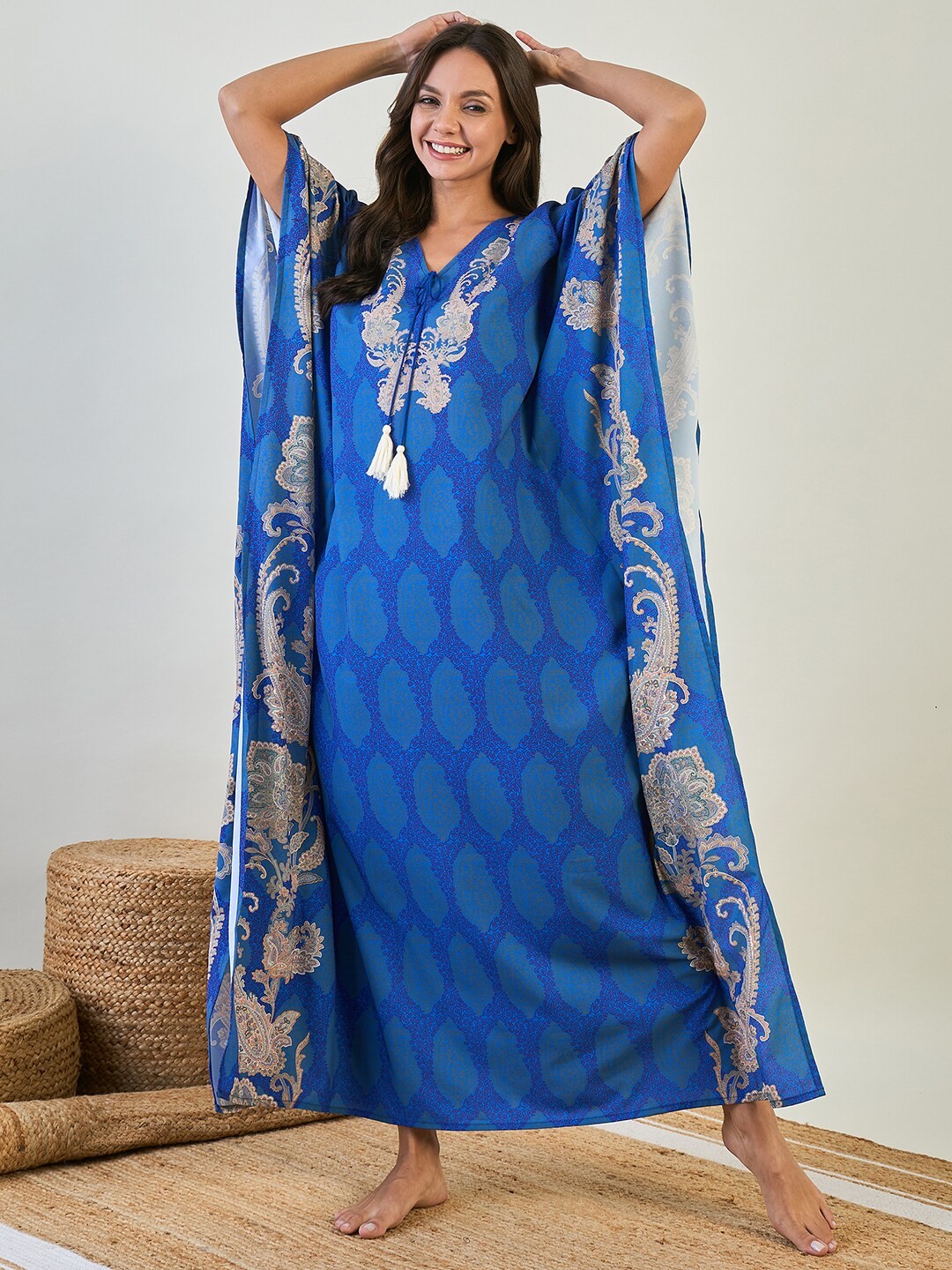 

The Kaftan Company Printed Maxi Kaftan Nightdress, Blue
