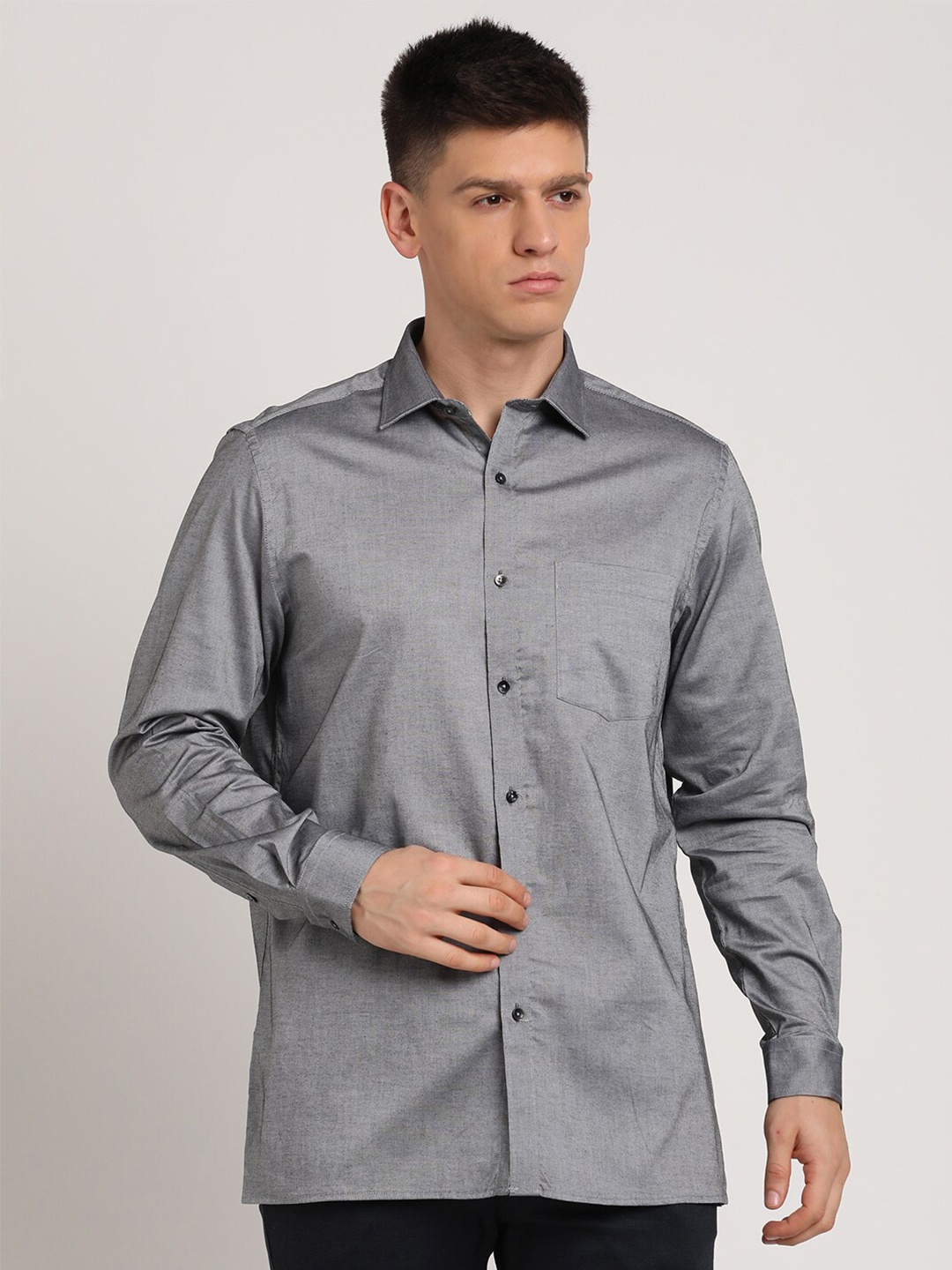 

Turtle Standard Long Sleeves Pure Cotton Formal Shirt, Grey