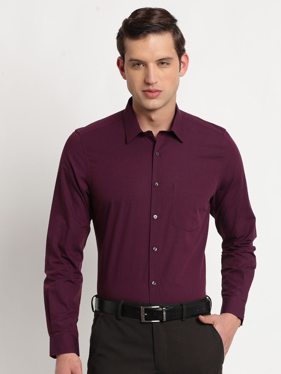 

Turtle Standard Slim Fit Spread Collar Pure Cotton Formal Shirt, Purple
