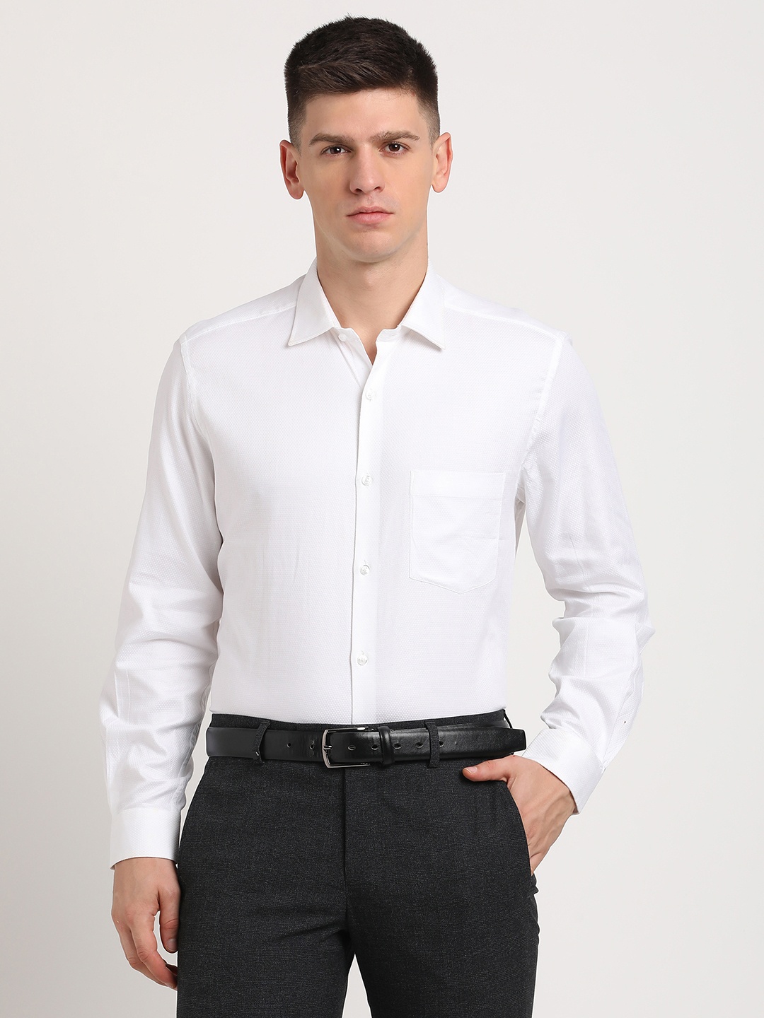 

Turtle Standard Pure Cotton Dobby Formal Shirt, White
