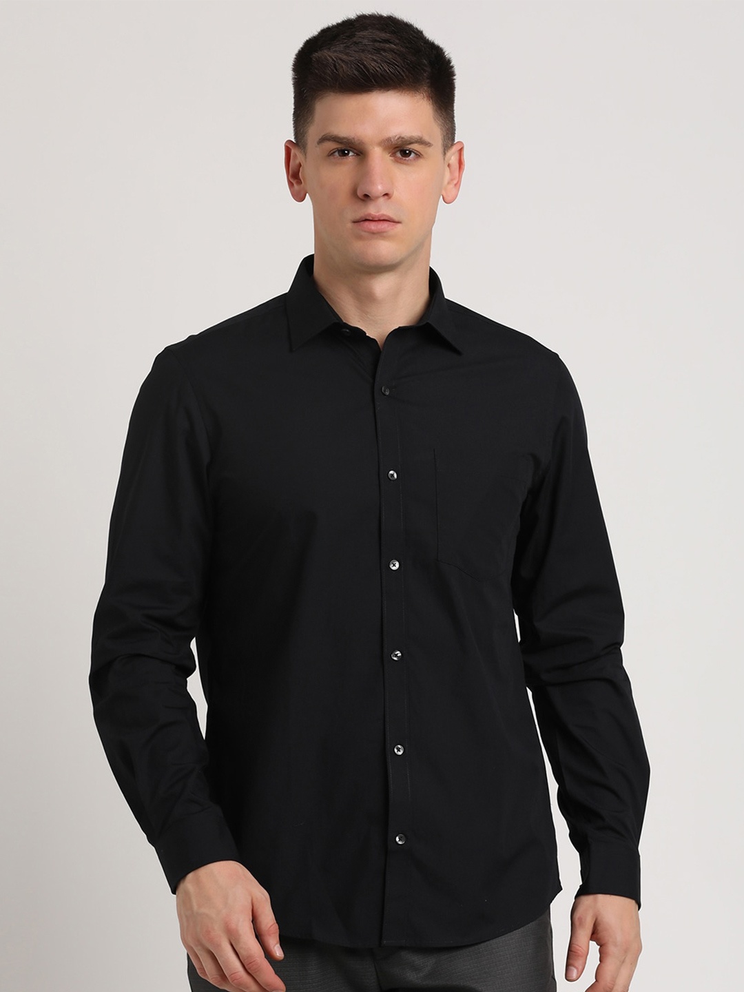 

Turtle Men Standard Spread Collar Pure Cotton Formal Shirt, Black