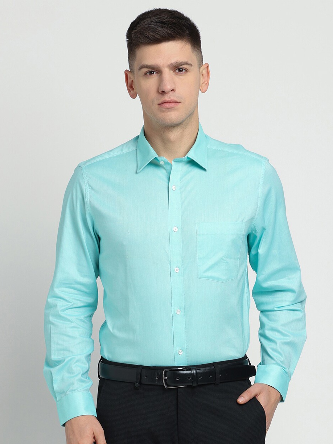 

Turtle Men Standard Pure Cotton Formal Shirt, Turquoise blue