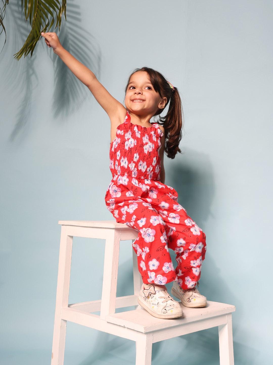 

Budding Bees Girls Floral Printed Cotton Basic Jumpsuit, Red