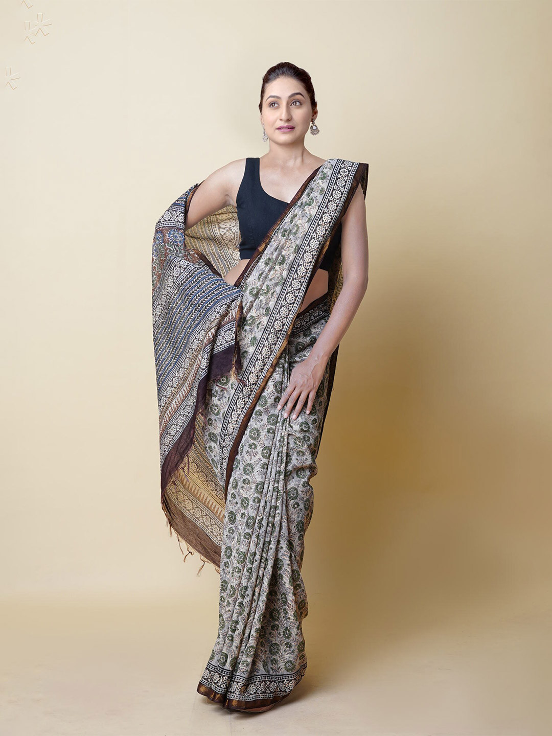 

Unnati Silks Ethnic Motifs Silk Cotton Chanderi Saree, Blue