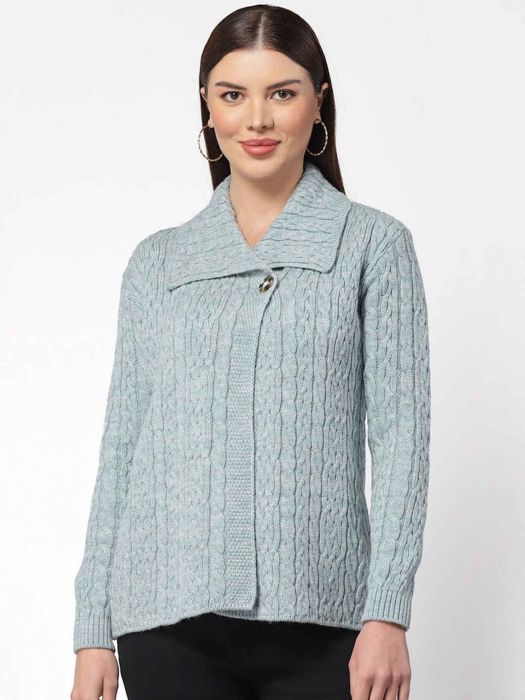 

Kalt Cable Knit Acrylic Cardigan, Blue