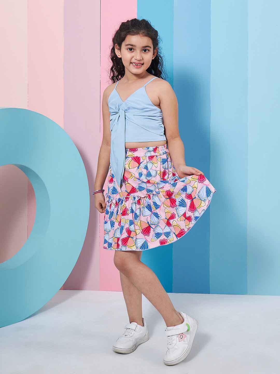 

pspeaches Girls Printed Top with Skirt, Blue