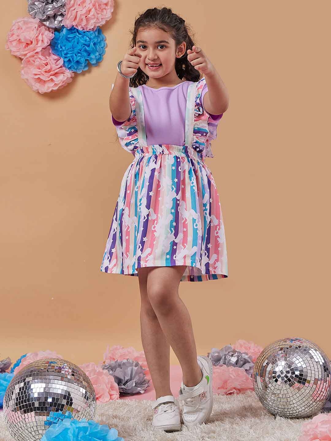 

pspeaches Girls Abstract Printed T-shirt with Skirt, Lavender