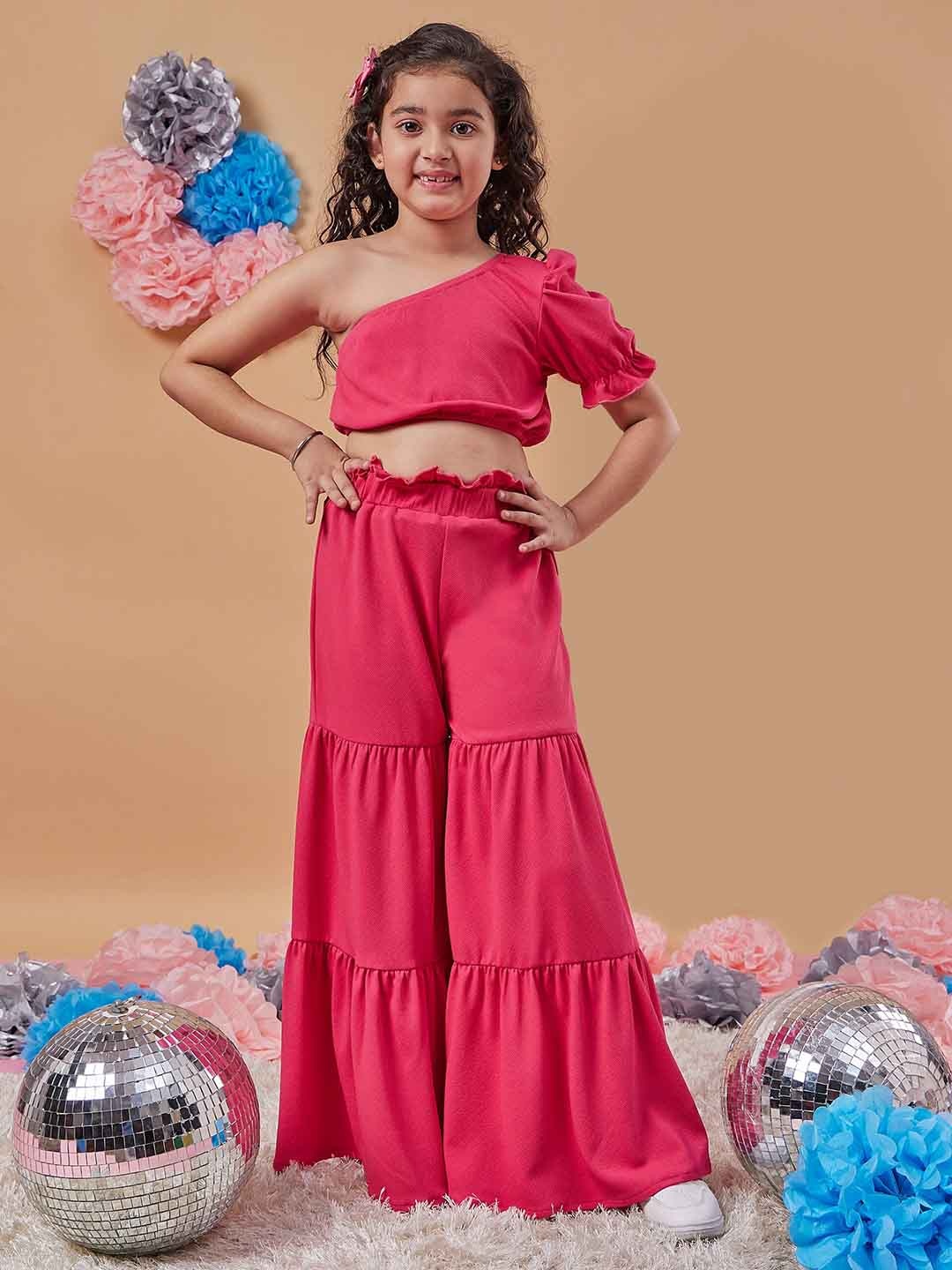 

pspeaches Girls One Shoulder Pure Wool Top with Palazzos, Magenta