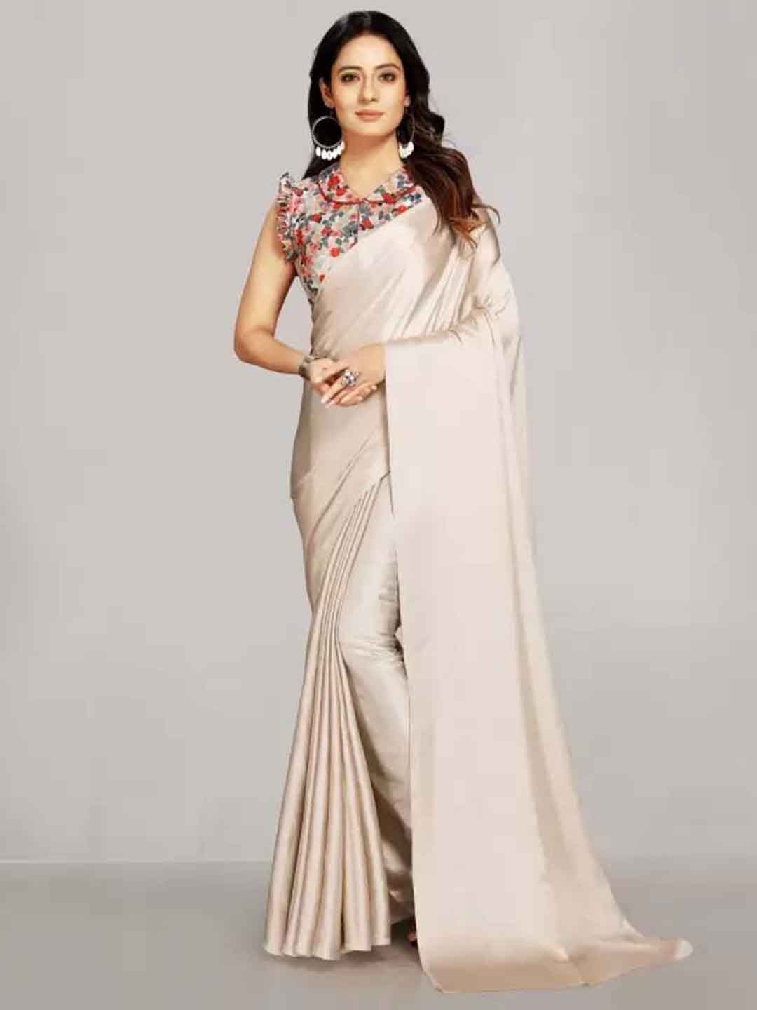 

Aruna Sarees Satin Saree, Beige