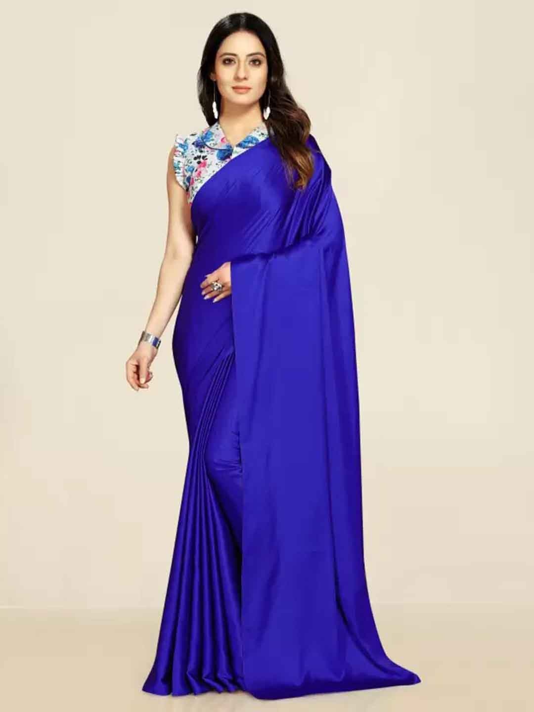 

Aruna Sarees Satin Saree, Blue