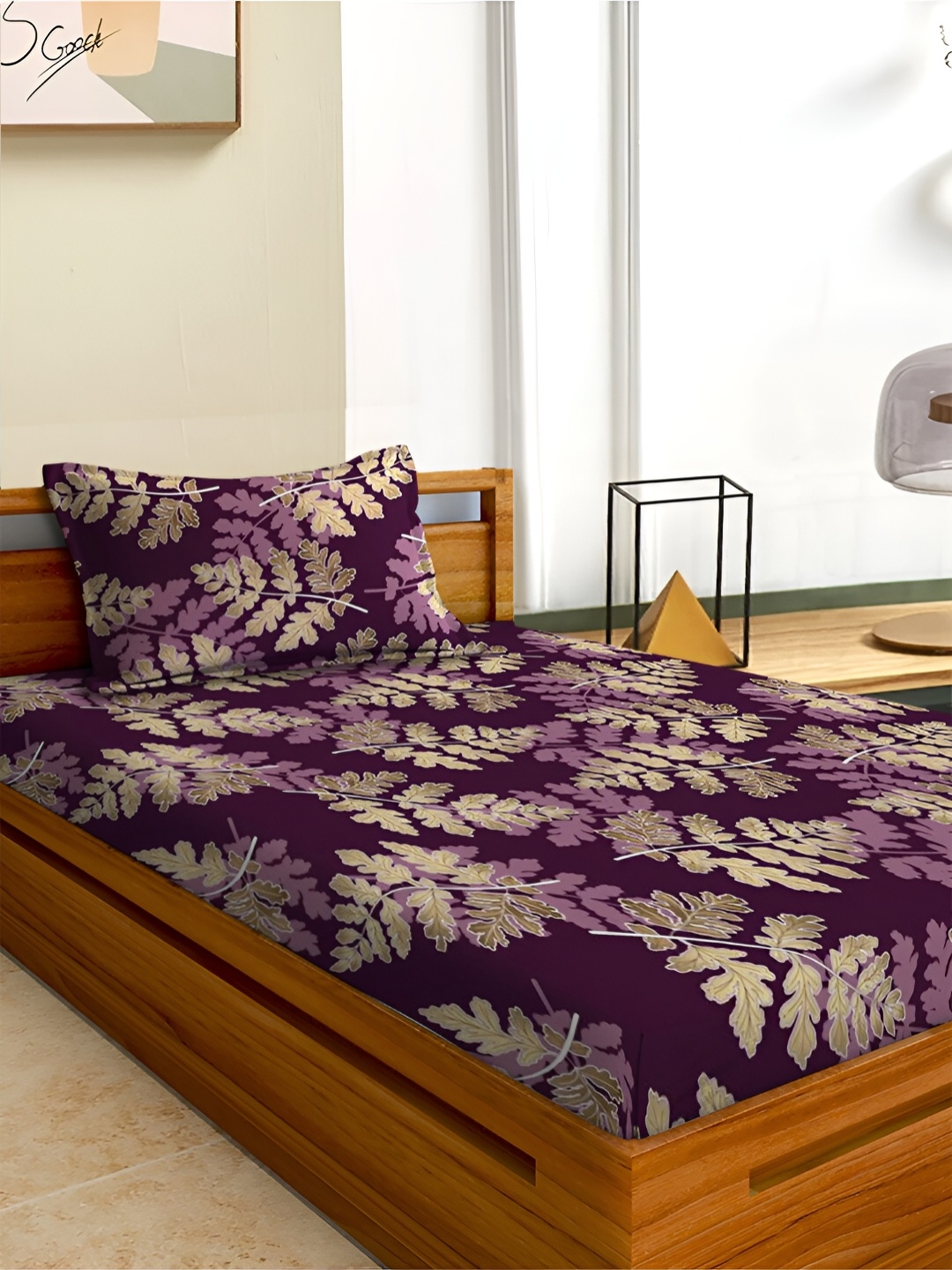 

Aura Purple & Pink Floral 180 TC Single 120 GSM Bedsheet with Pillow Cover