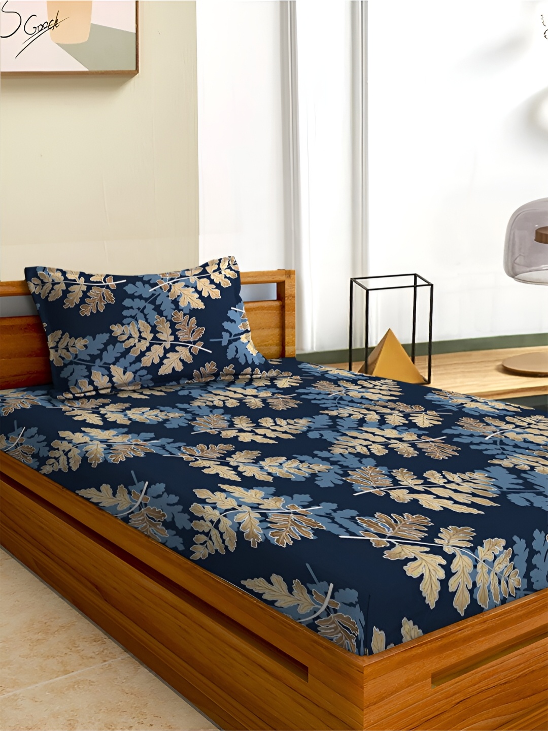 

Aura Blue & Beige Floral 180 TC Single 120 GSM Bedsheet with Pillow Cover