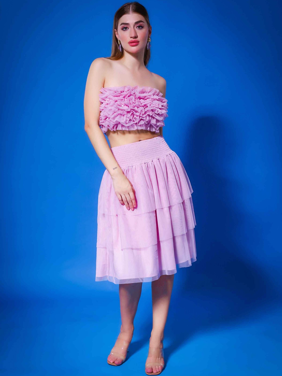 

Amagyaa Ruffles Detailed Tube Top With Layered Skirt, Lavender