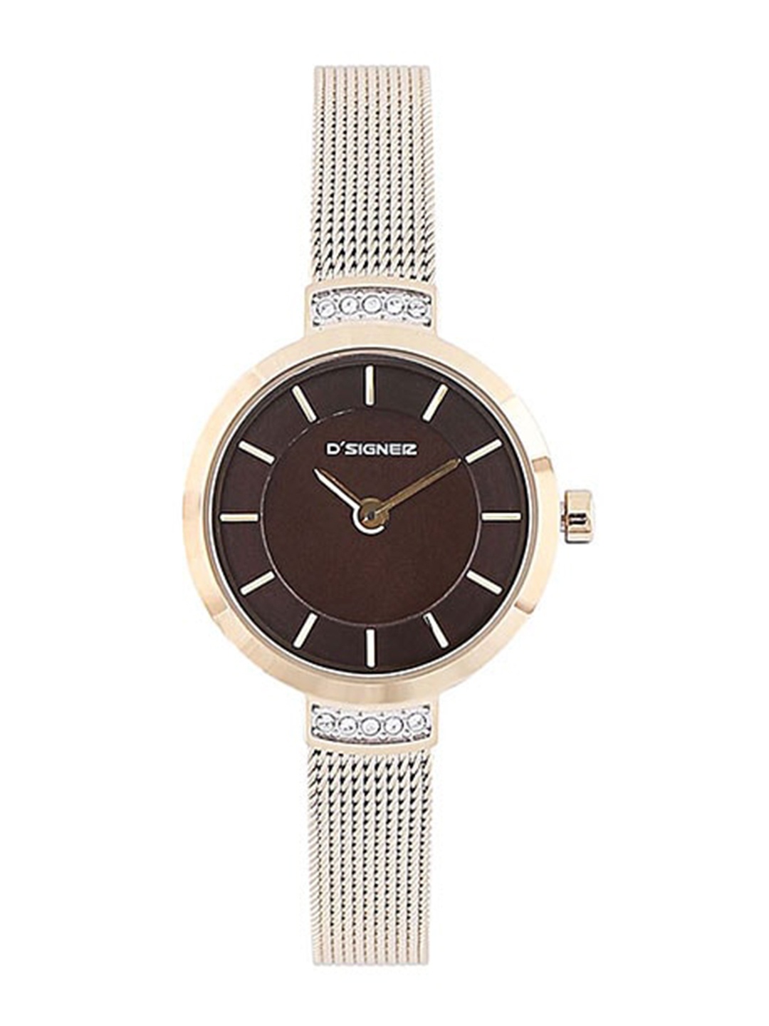 

Dsigner Women Brass Embellished Dial & Stainless Steel Bracelet Style Straps Analogue Watch 708GM.9L, White