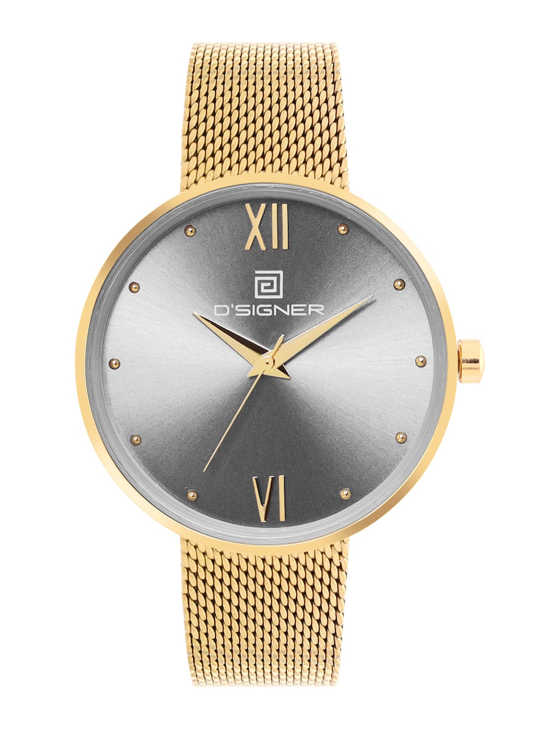 

Dsigner Women Brass Embellished Dial & Stainless Steel Bracelet Style Straps Analogue Watch 788GM.8L, Grey