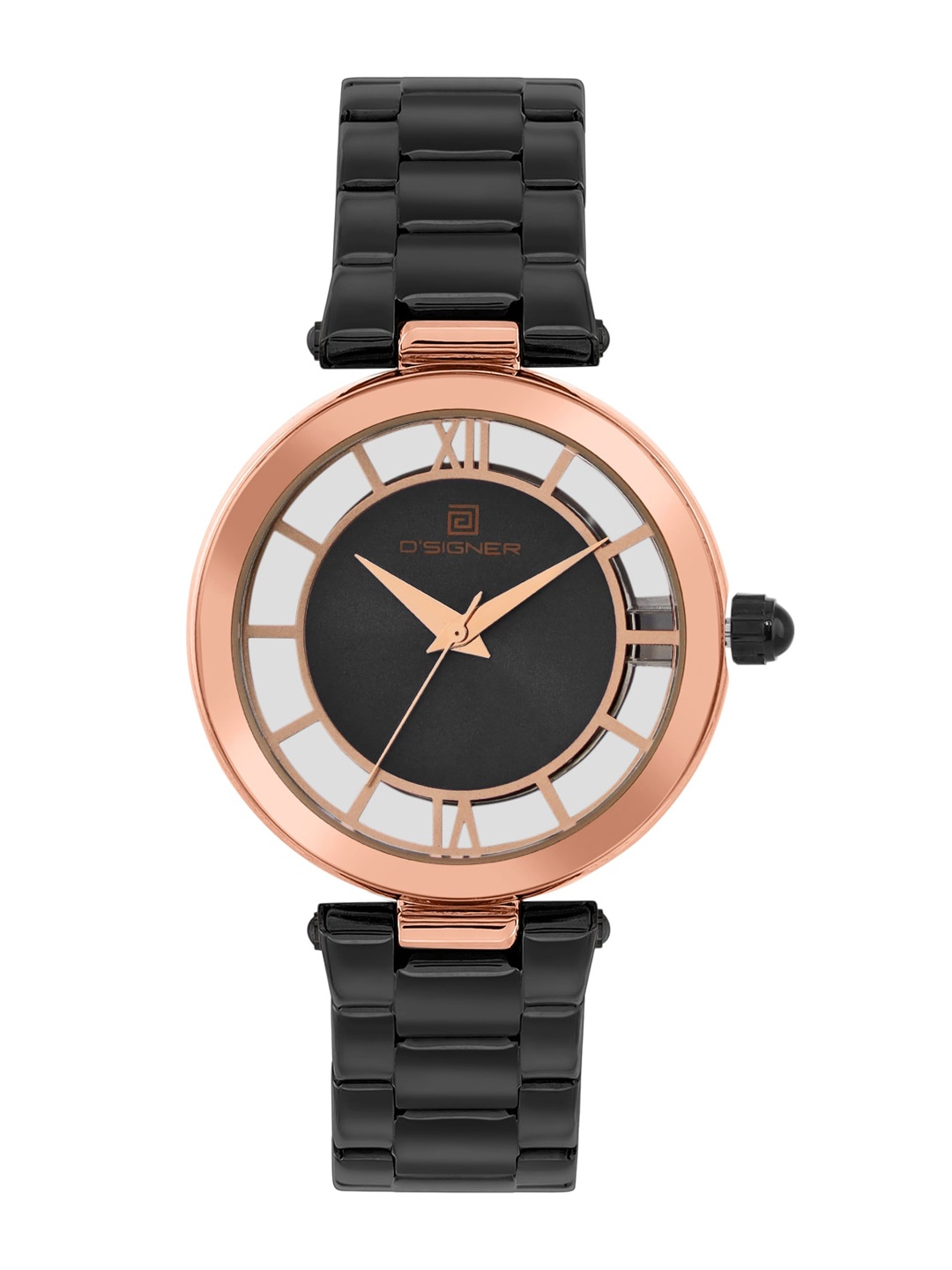 

Dsigner Women Brass Embellished Dial & Bracelet Style Straps Analogue Watch 839RGBM.3L, Black