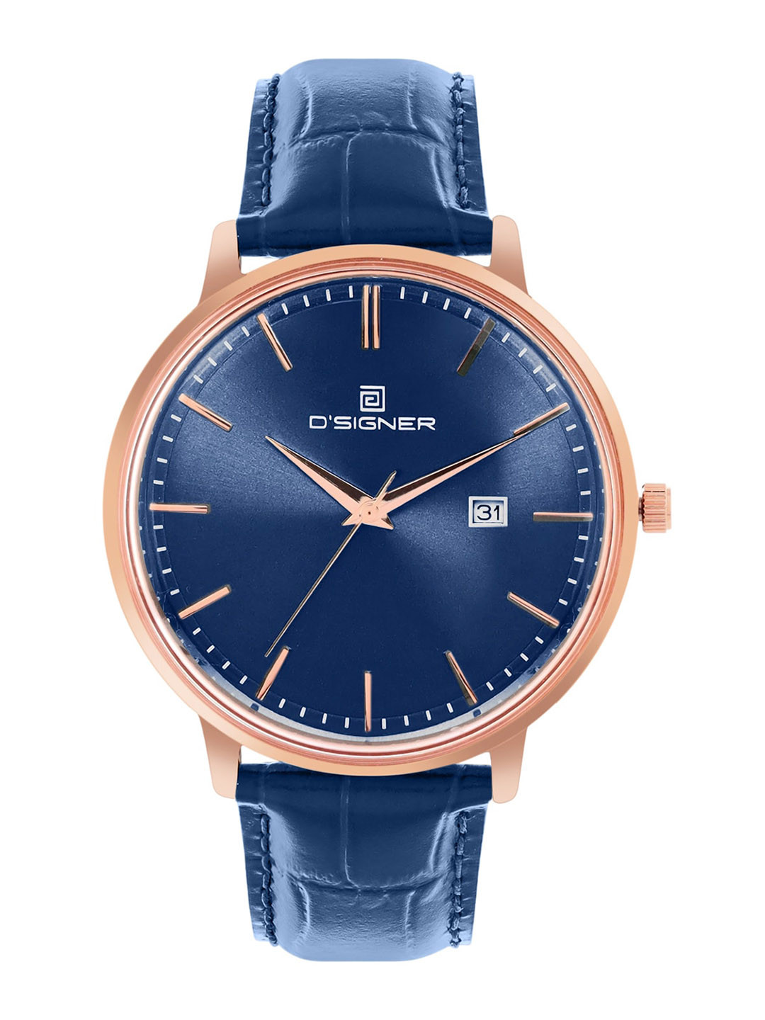 

Dsigner Men Brass Dial & Leather Straps Analogue Watch 790RGL.5G, Blue