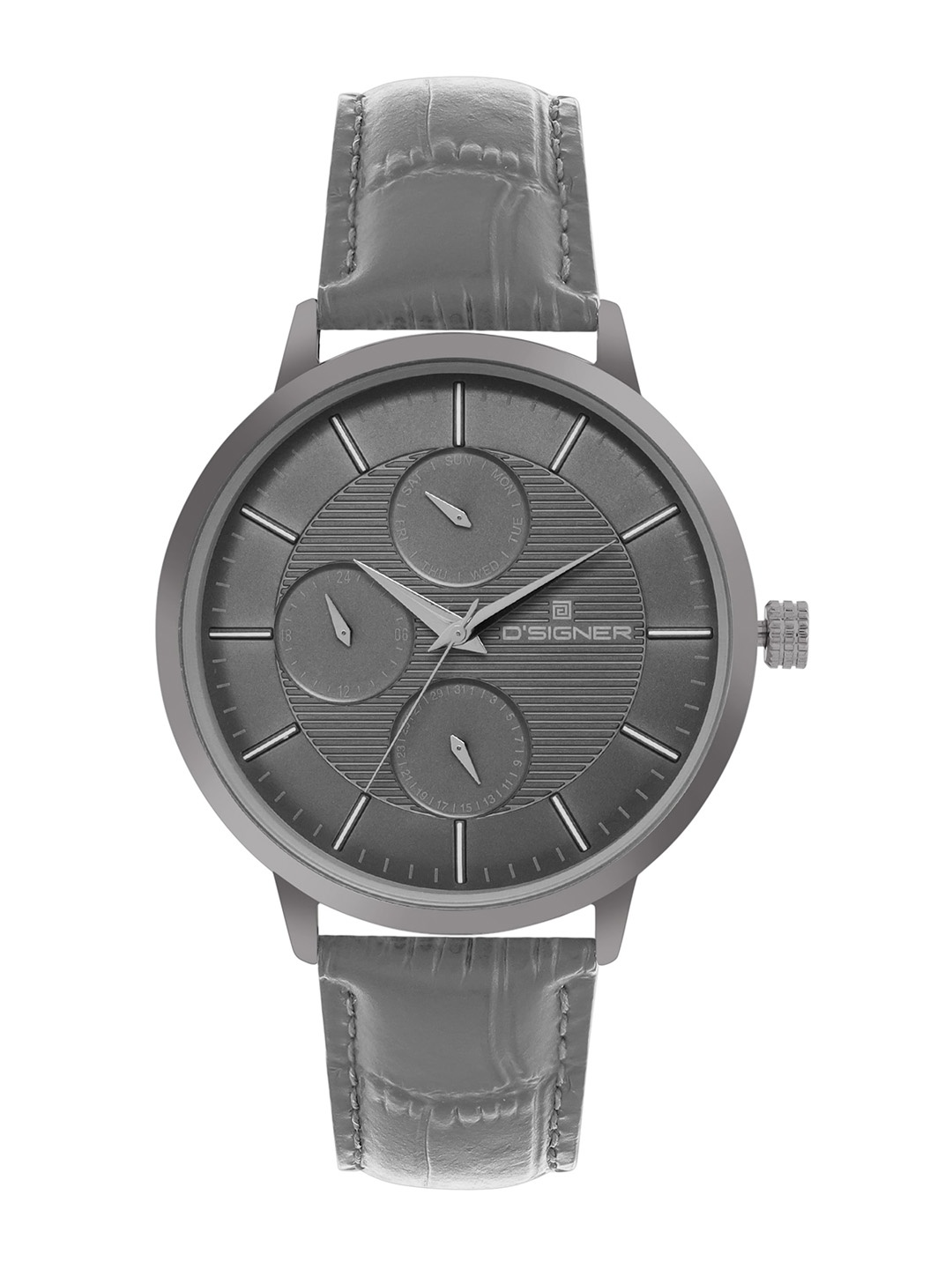 

Dsigner Men Brass Patterned Dial & Leather Straps Analogue Watch 792GNL.8G, Grey