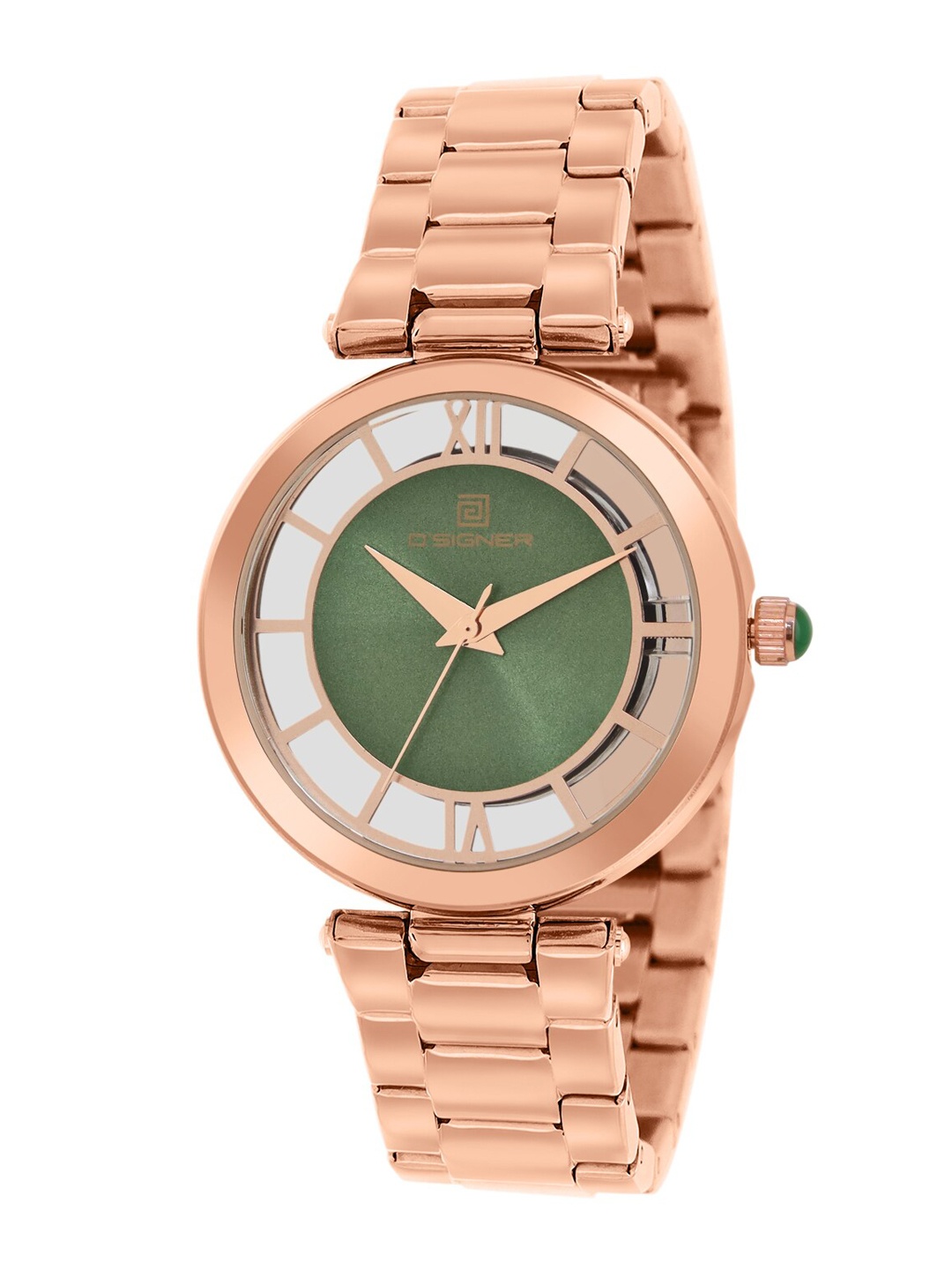 

Dsigner Women Brass Embellished Dial & Bracelet Style Straps Analogue Watch 839RGM.16L, Green