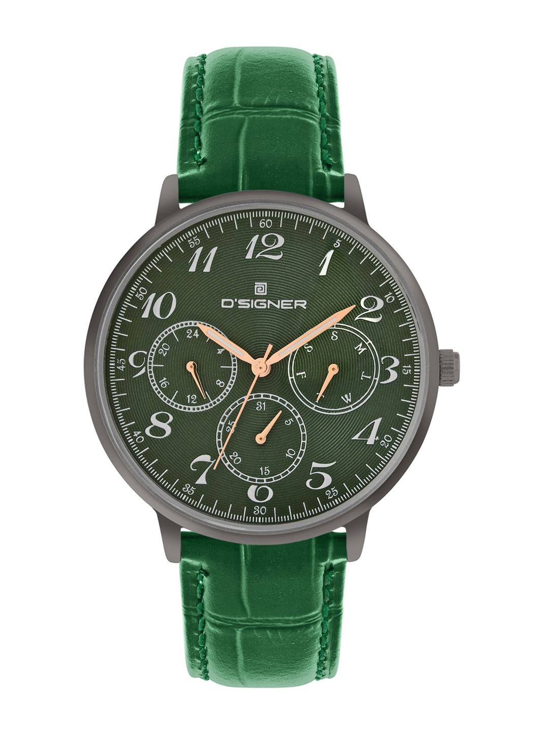 

Dsigner Men Brass Embellished Dial & Leather Straps Analogue Watch 838GNL.16G, Green