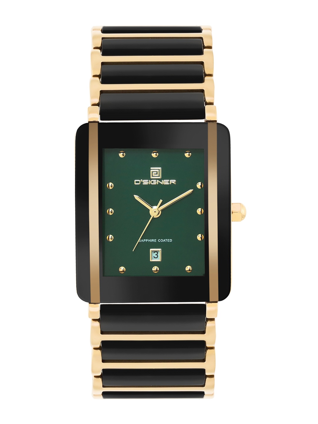 

Dsigner Men Brass Embellished Dial & Ceramic Bracelet Style Straps Analogue Watch 816GBCRM.16G, Green