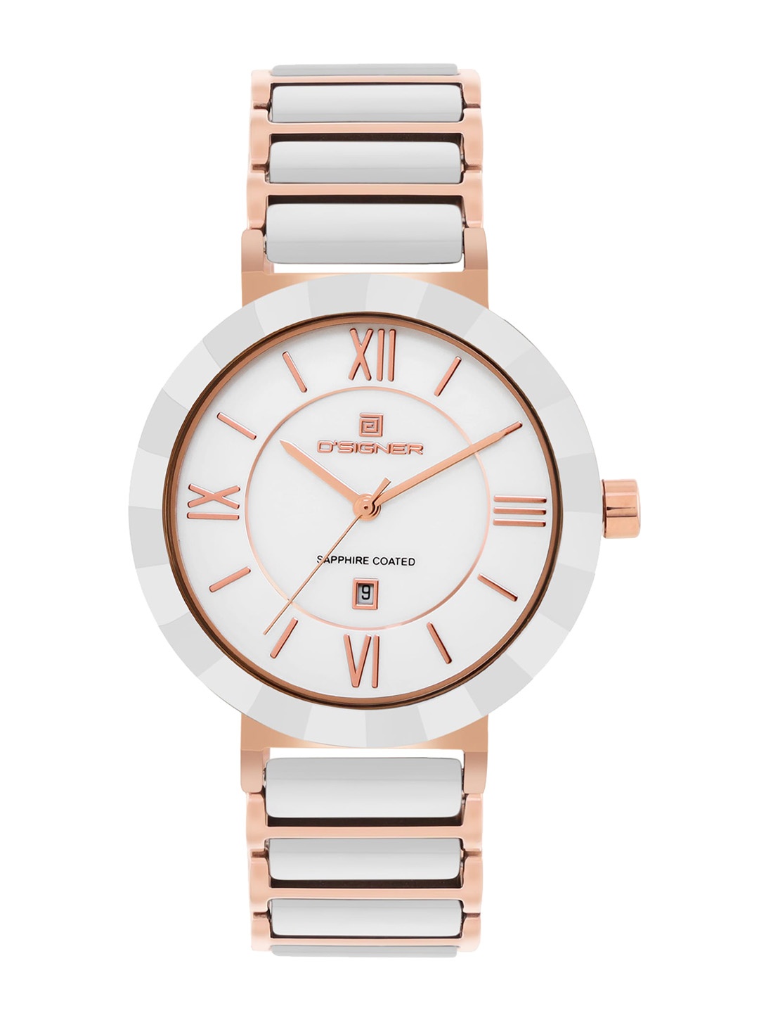 

Dsigner Women Brass Dial & Ceramic Bracelet Style Straps Analogue Watch 815RGWCRM.6L, White