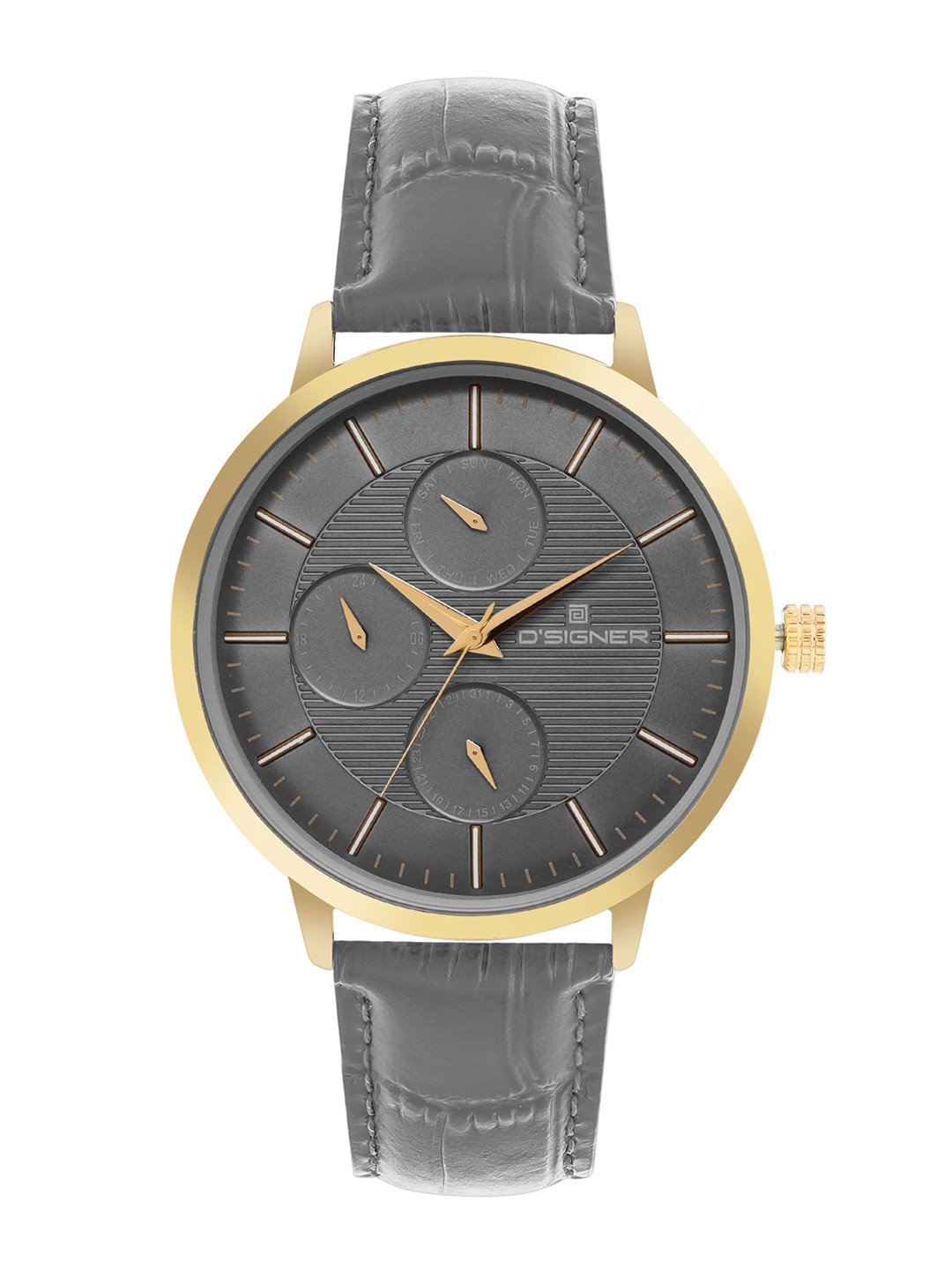 

Dsigner Men Brass Patterned Dial & Leather Straps Analogue Watch 792GL.8G, Grey