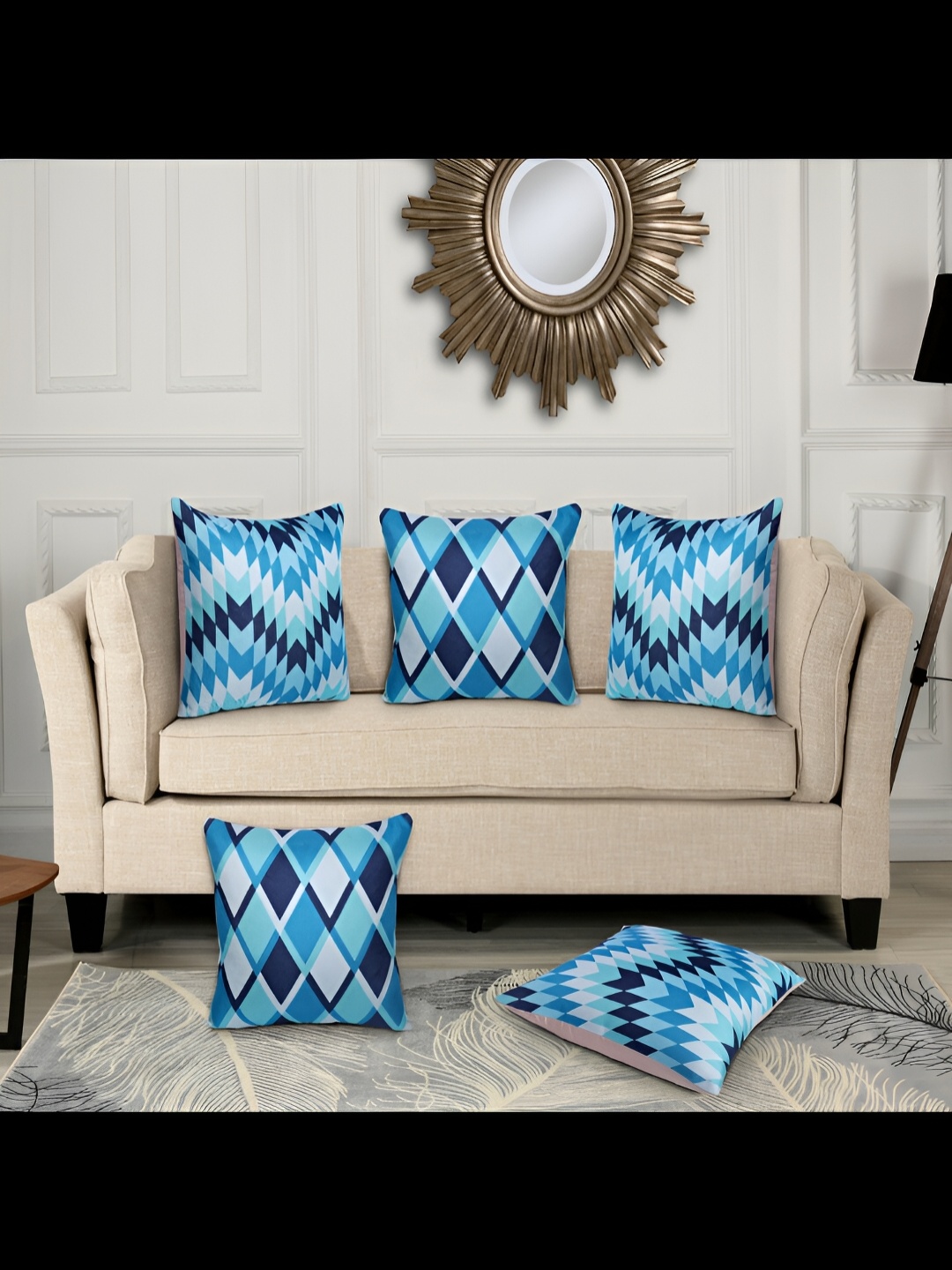 

HOME9INE Blue 5 Pieces Geometric Printed Square Cushion Covers