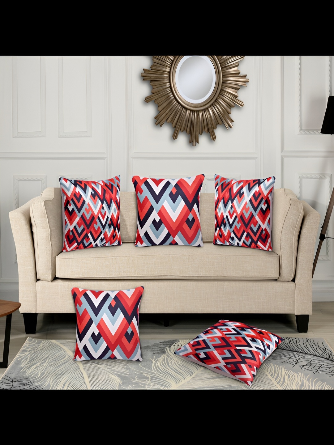

HOME9INE Orange & White 5 Pieces Geometric Printed Square Cushion Covers