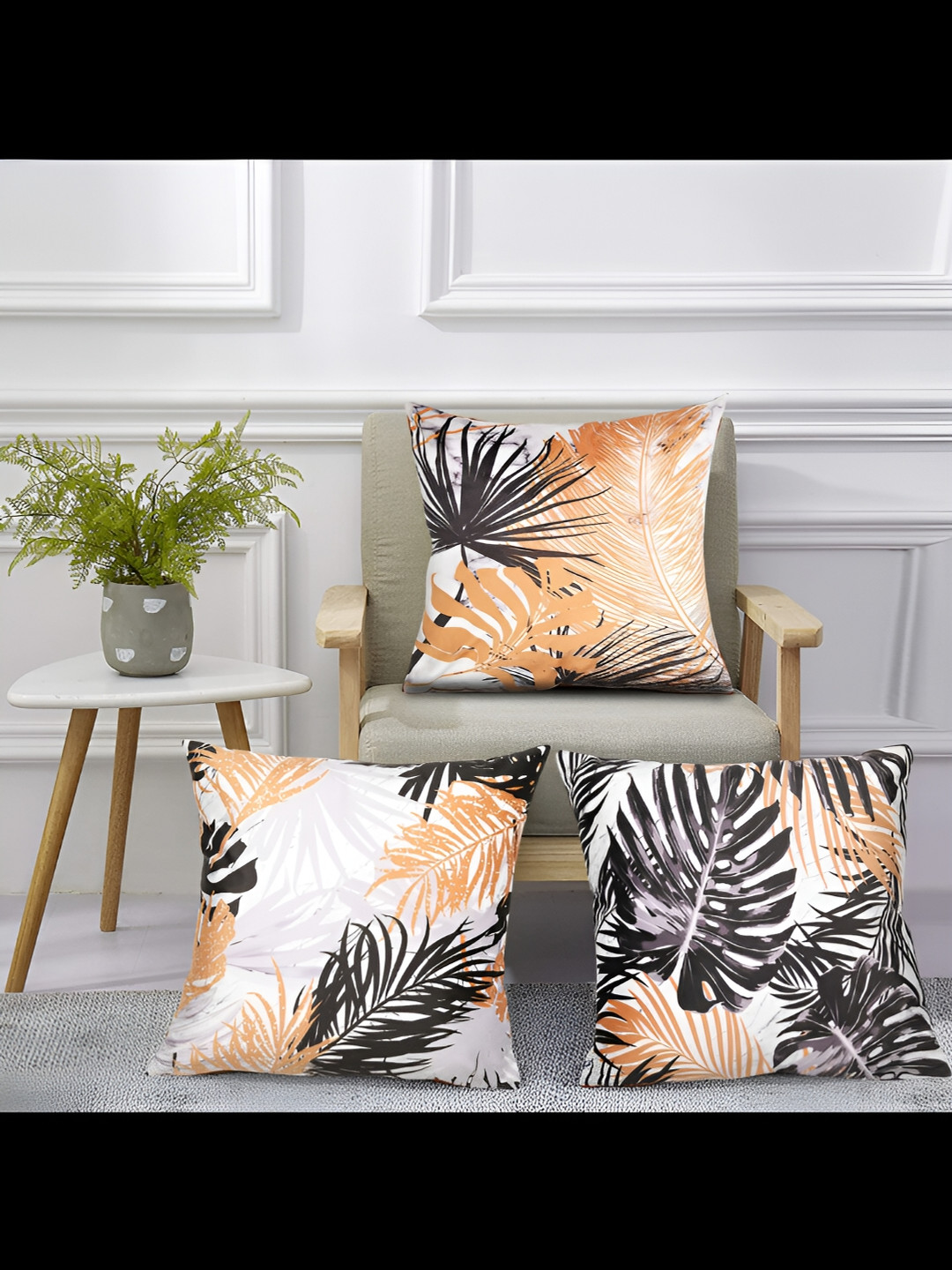 

HOME9INE Brown & White 3 Pieces Floral Printed Velvet Square Cushion Covers