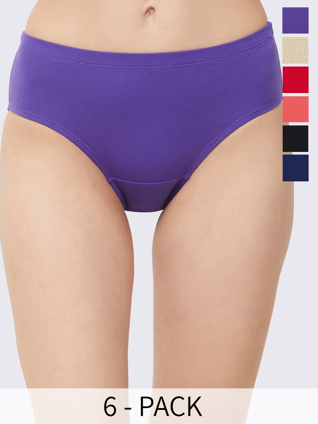 

Soie Pack of 6 Assorted High Rise Full Coverage Solid Stretch Hipsters