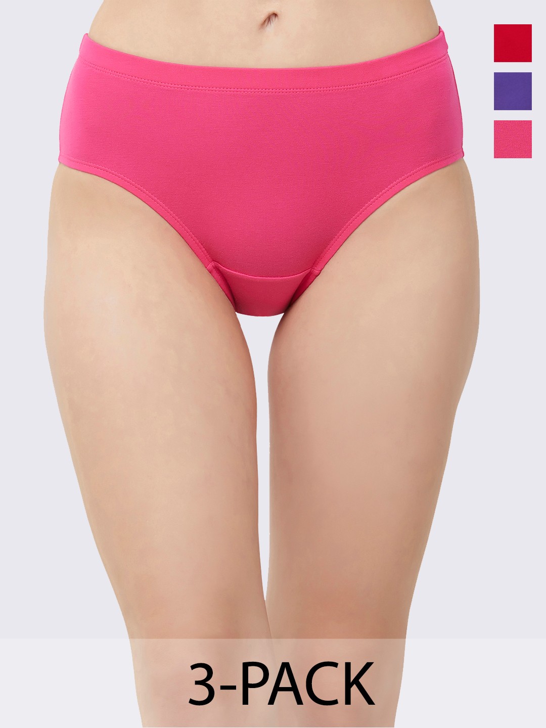

Soie Pack Of 3 Assorted Women High Rise Full Coverage Cotton Stretch Hipsters