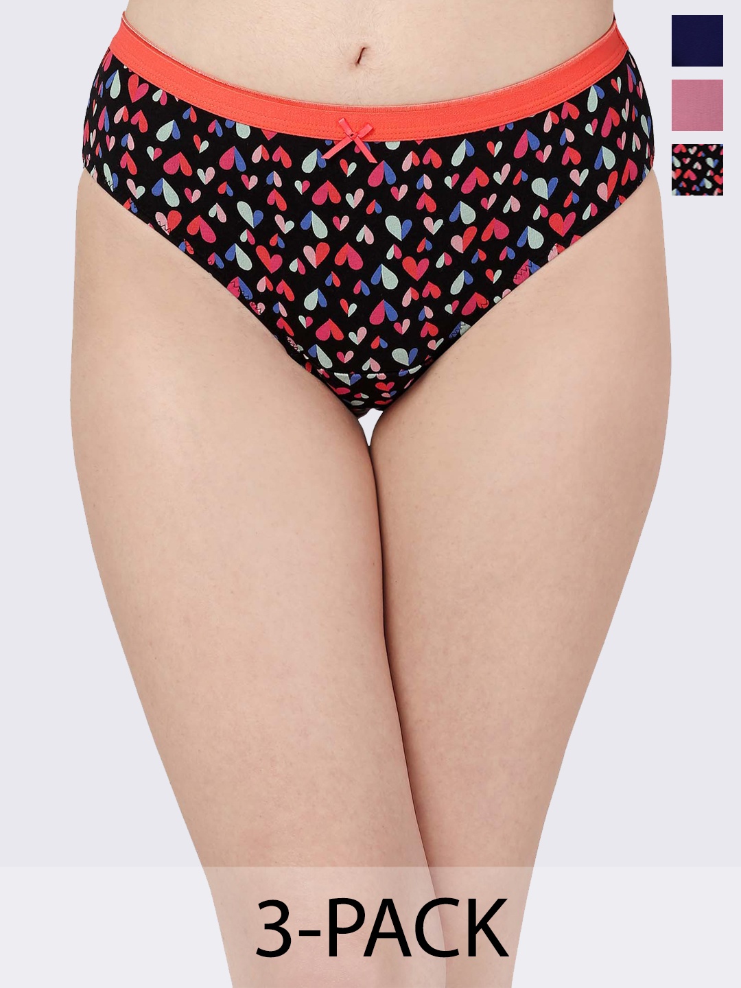 

Soie Pack of 3 Assorted Women High Rise Full Coverage Cotton Stretch Hipsters