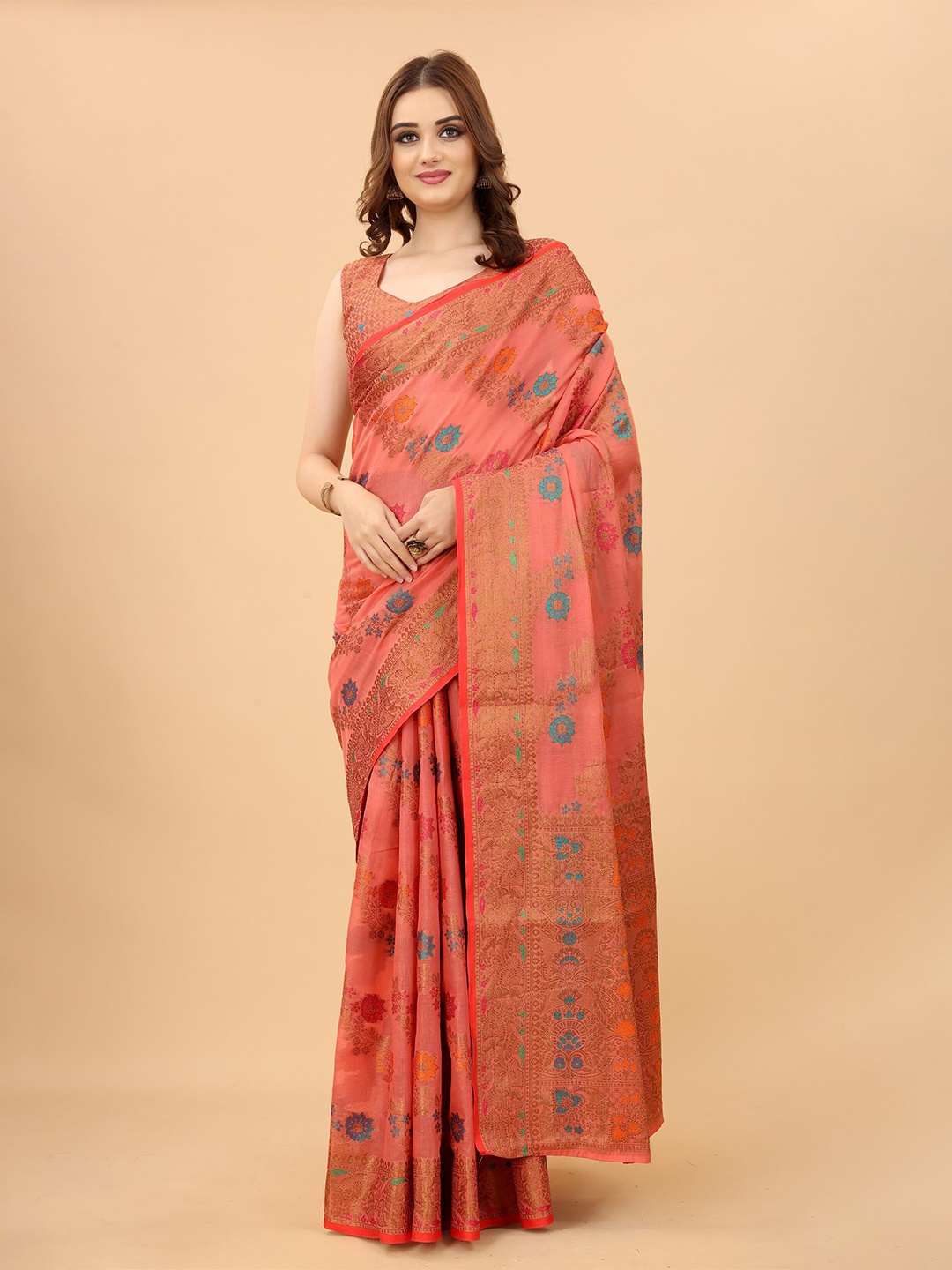 koram design Ethnic Motifs Woven Design Zari Banarasi Saree, Pink
