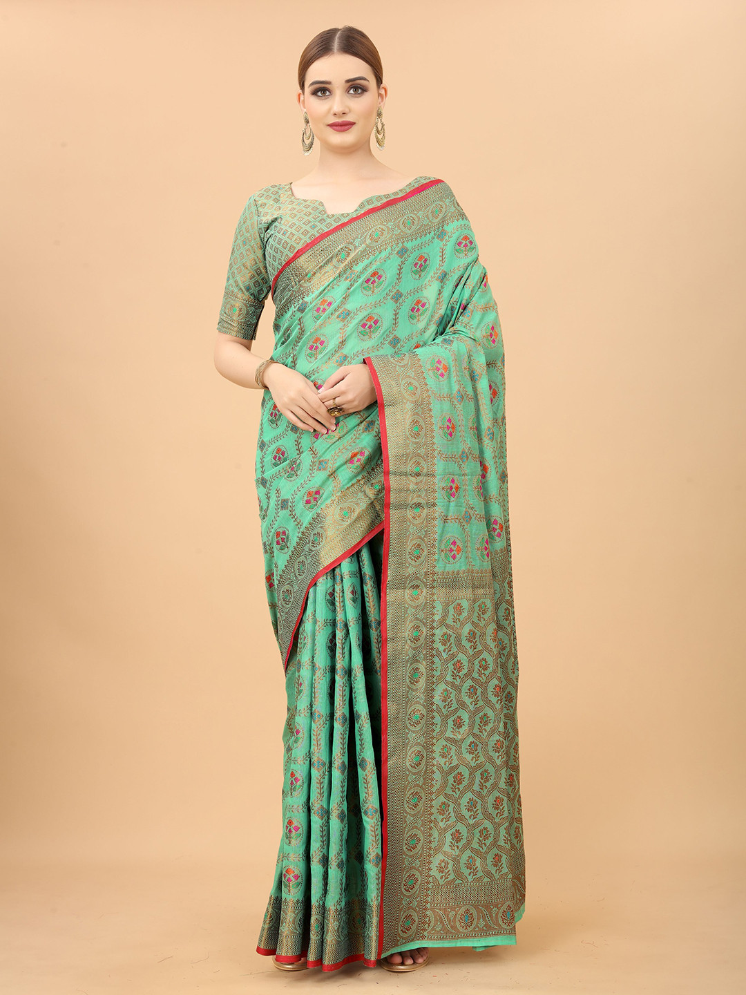

koram design Ethnic Motifs Woven Design Zari Banarasi Saree, Teal