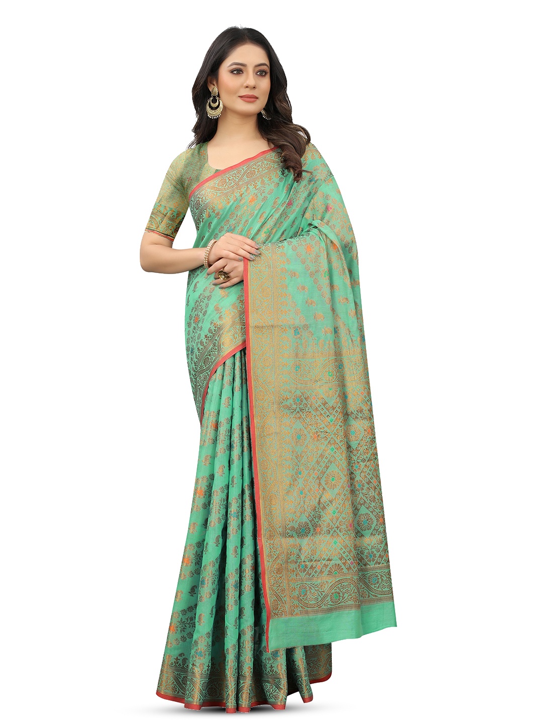 

koram design Ethnic Motifs Woven Design Zari Banarasi Saree, Teal