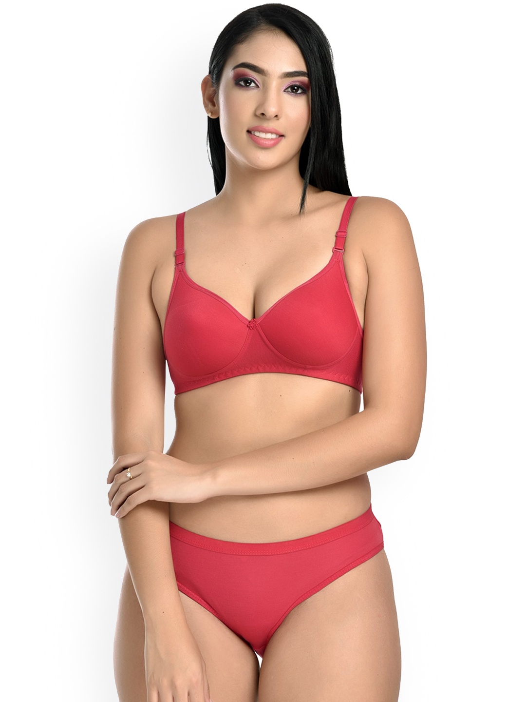 

Extoes Lightly Padded Mid-Rise Cotton Lingerie Set, Pink