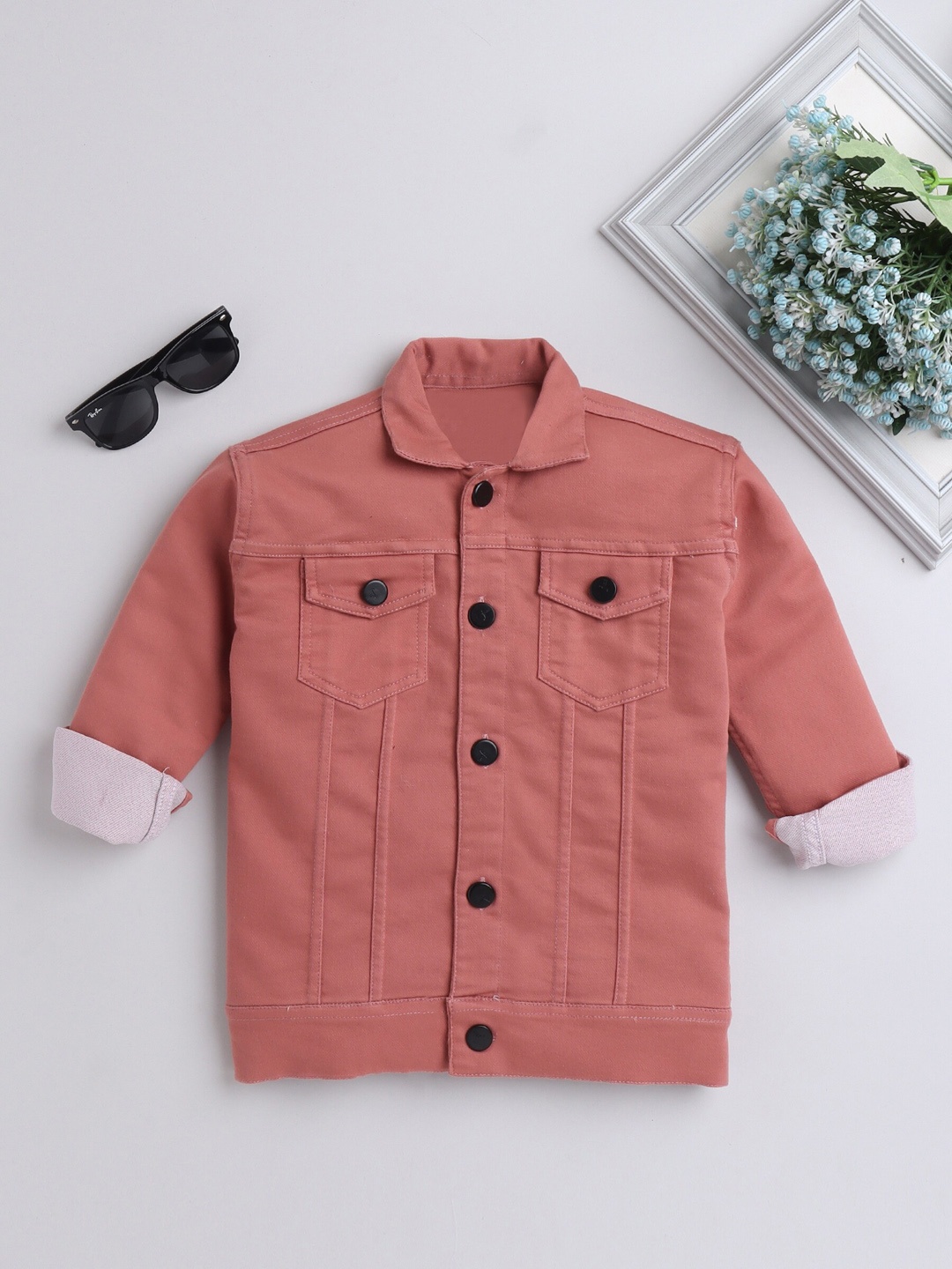 

Ministitch Boys Denim Jacket with Embroidered, Peach