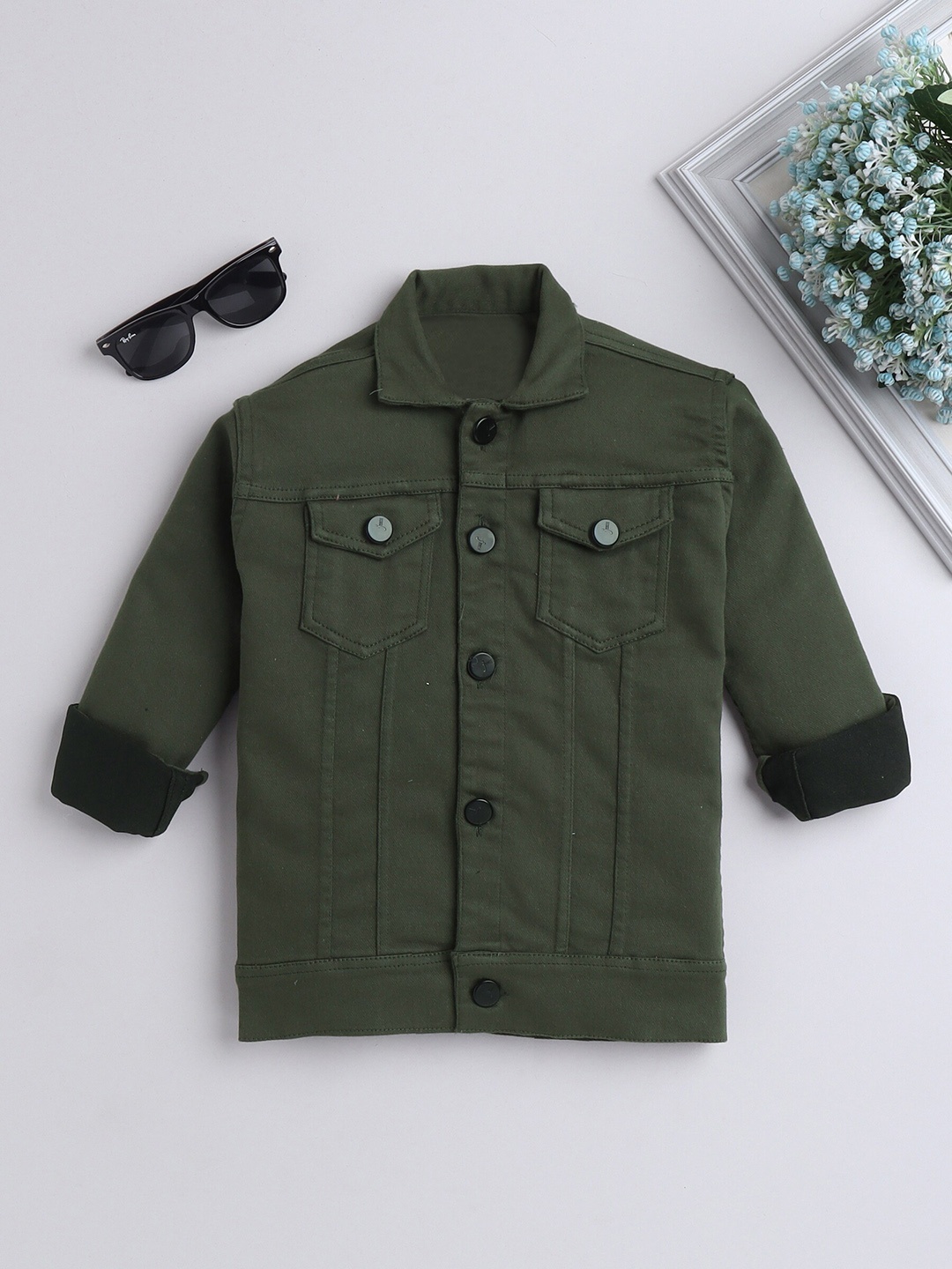 

Ministitch Boys Denim Jacket with Embroidered, Green