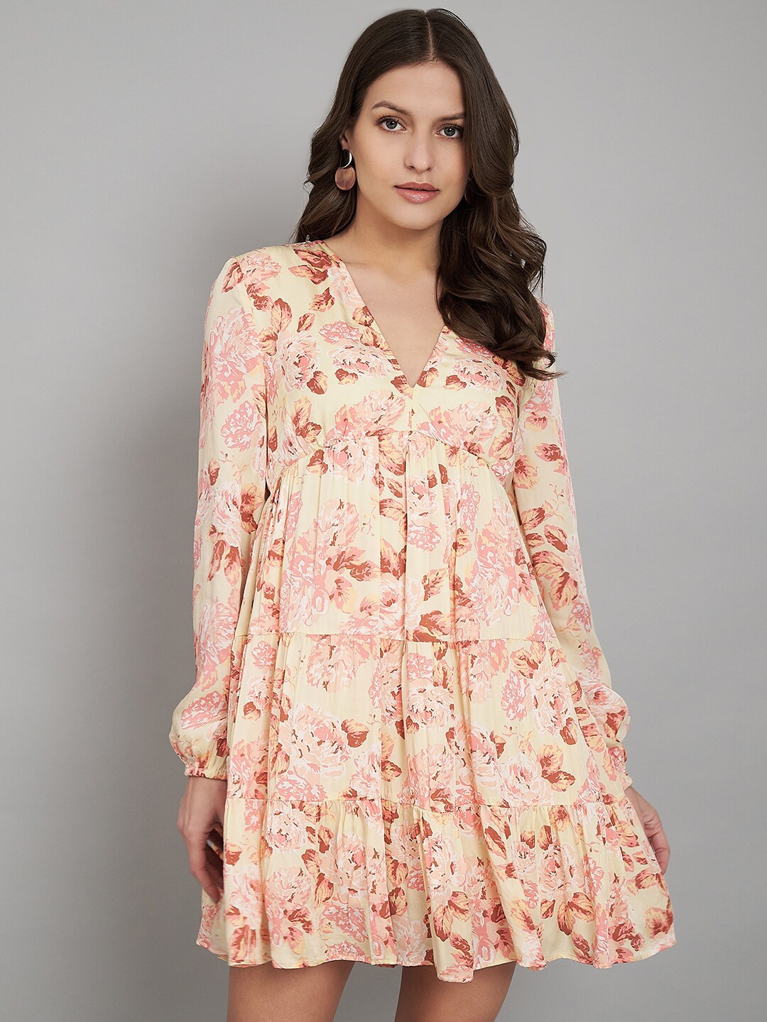 

Amagyaa Floral Print Satin Empire Dress, Peach