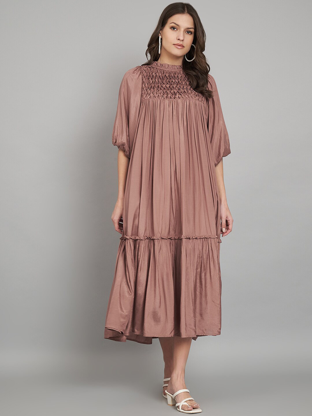 

Amagyaa Satin A-Line Midi Dress, Beige