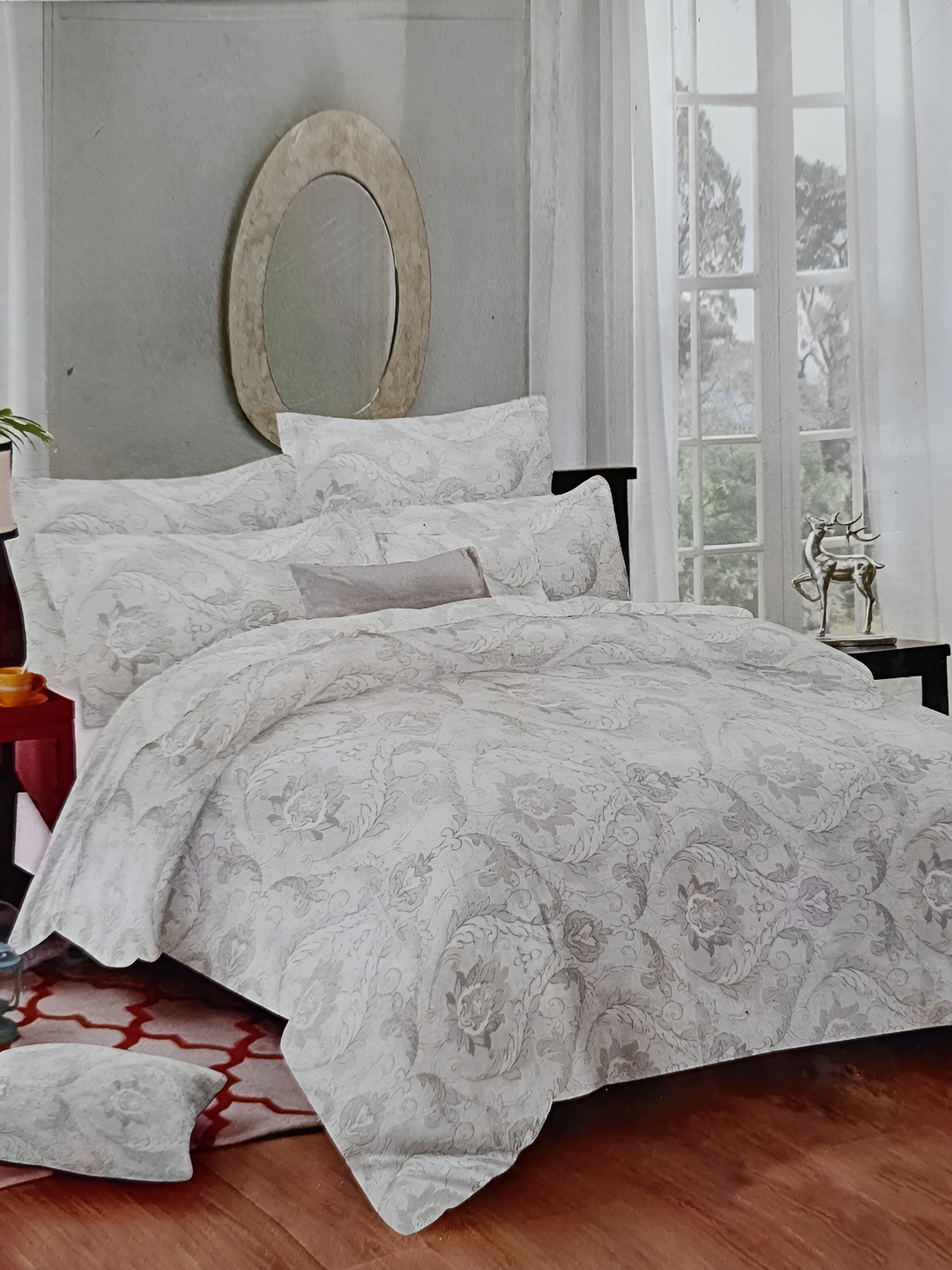 

Signature Grey Floral 300 TC King Bedsheet with 2 Pillow Covers