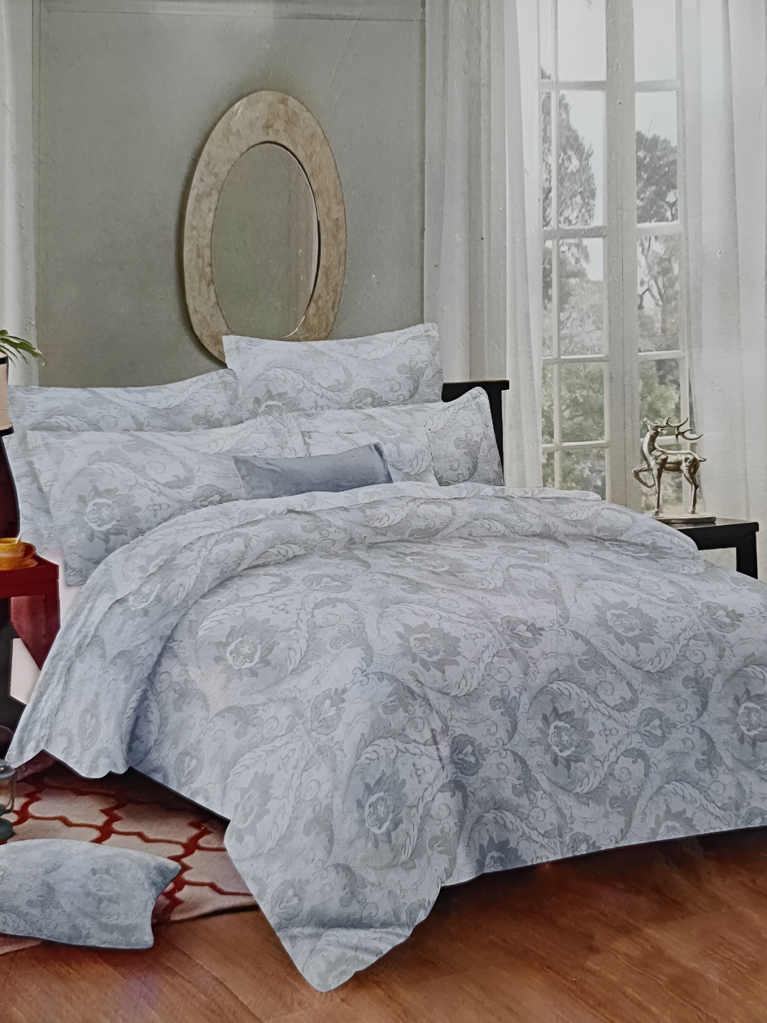 

Signature Grey Floral 300 TC King Bedsheet with 2 Pillow Covers