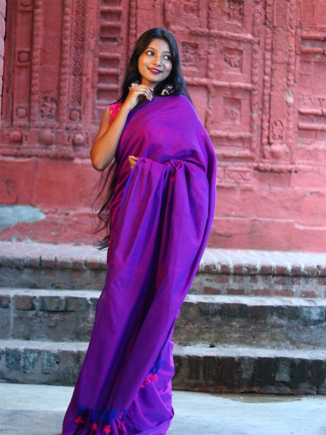 

ODETTE Cotton Blend Festive Saree, Purple