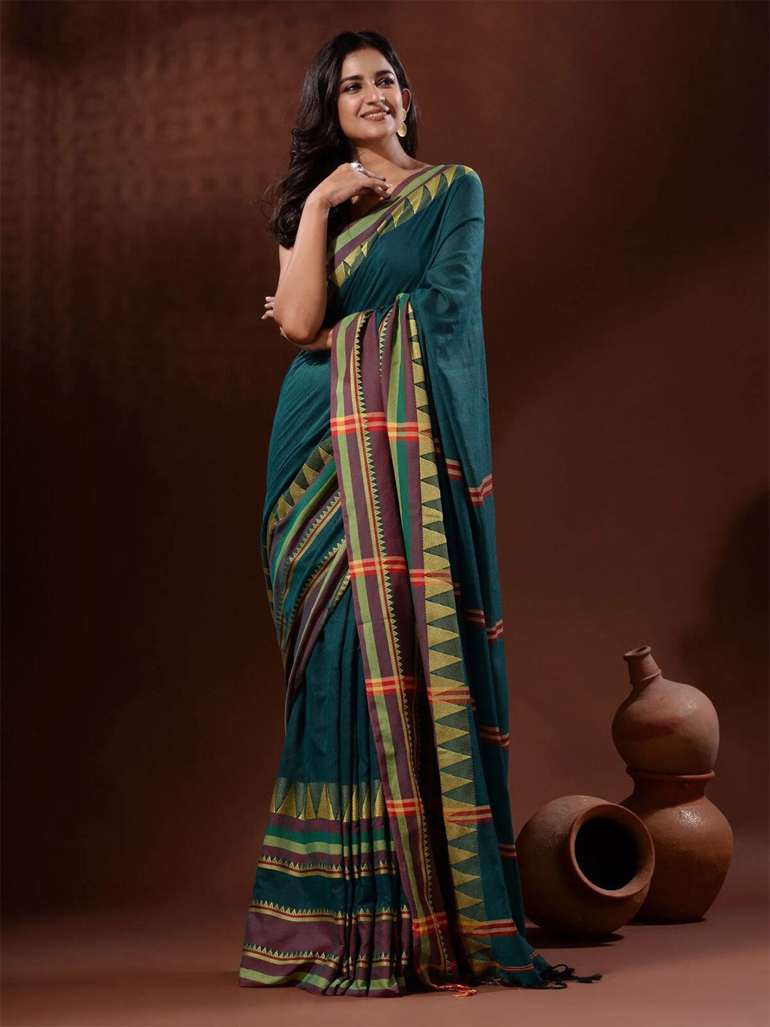 

ODETTE Zari Woven Design Saree, Teal