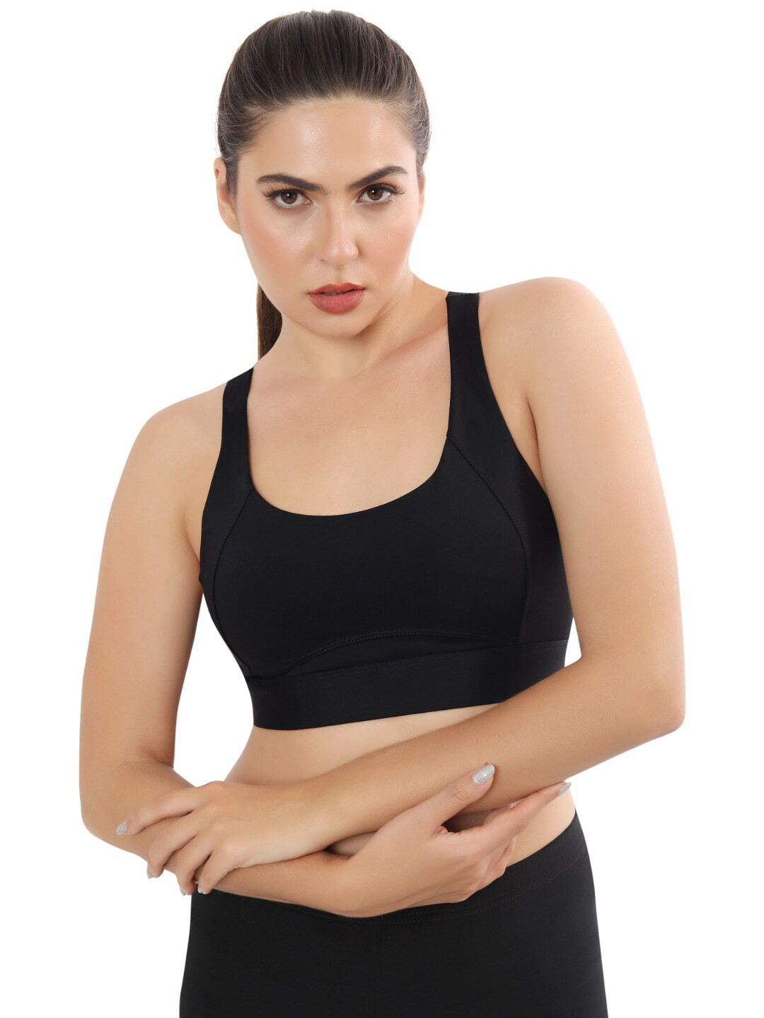 

FABLUK Full Coverage Lightly Padded High Support Rapid-Dry Moisture Wicking Workout Bra, Black