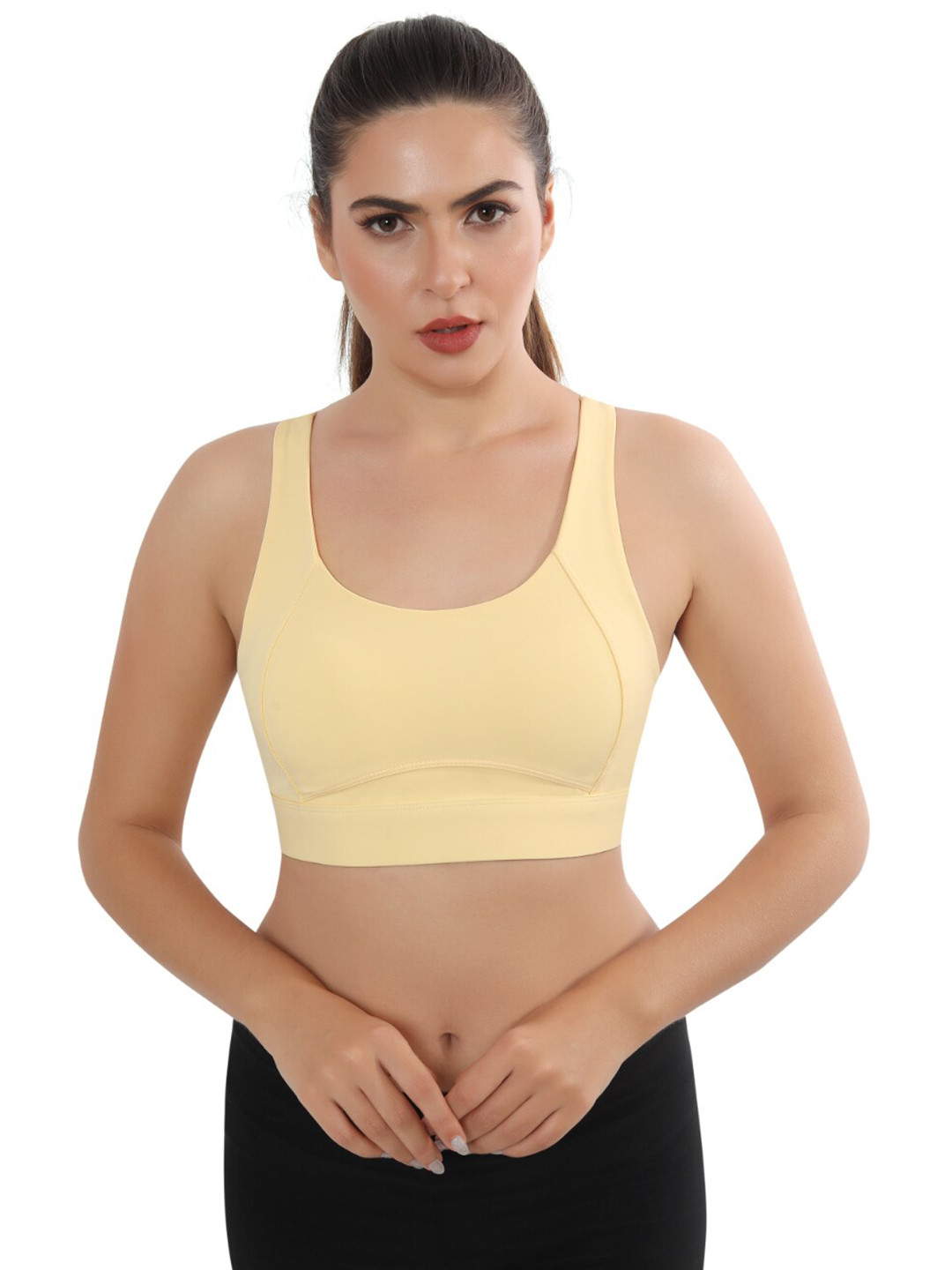 

FABLUK Full Coverage Lightly Padded Workout Bra with Moisture Wicking, Yellow