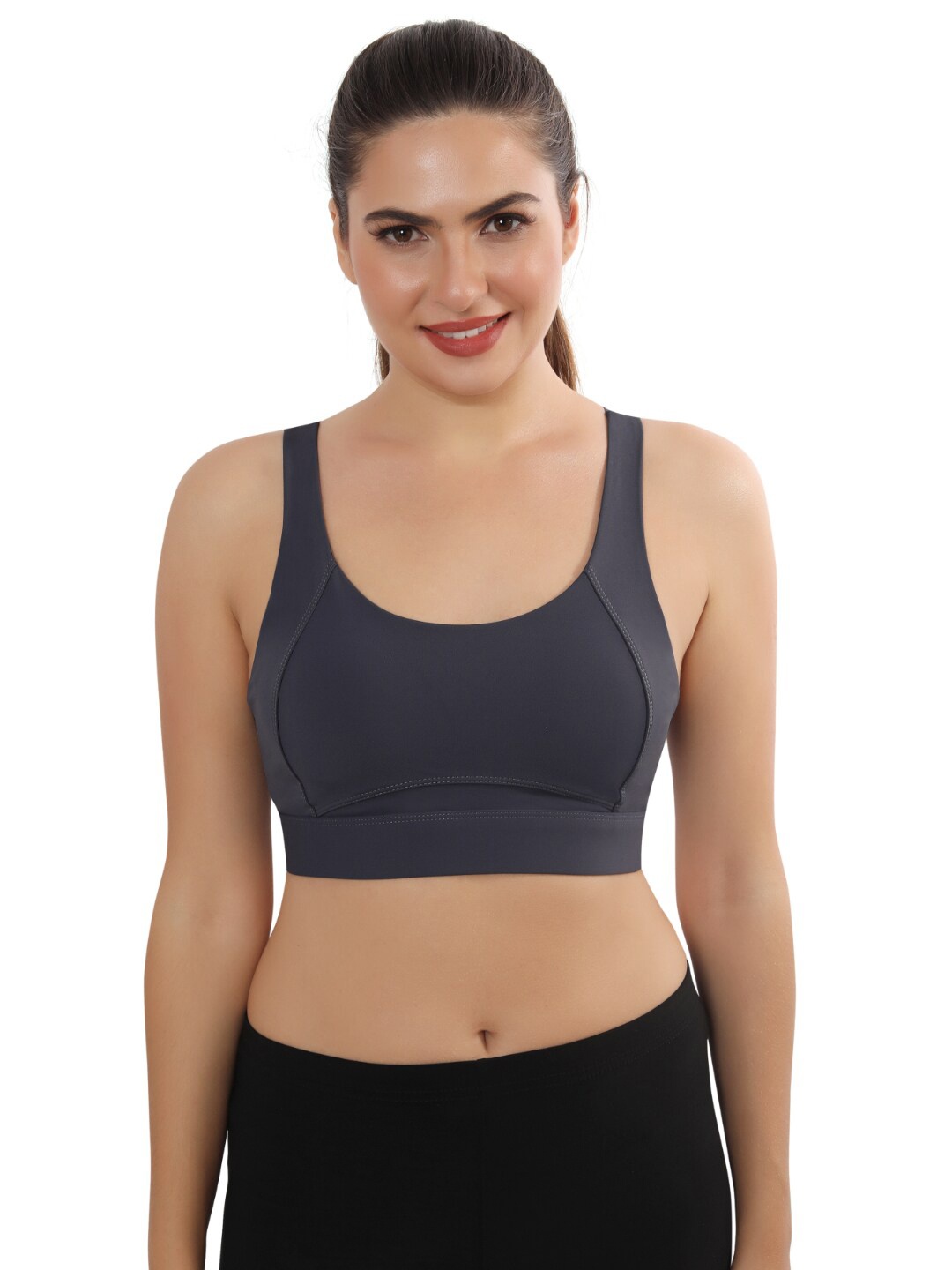 

FABLUK Full Coverage Lightly Padded High Support Dry Fit Workout Bra With All Day Comfort, Navy blue