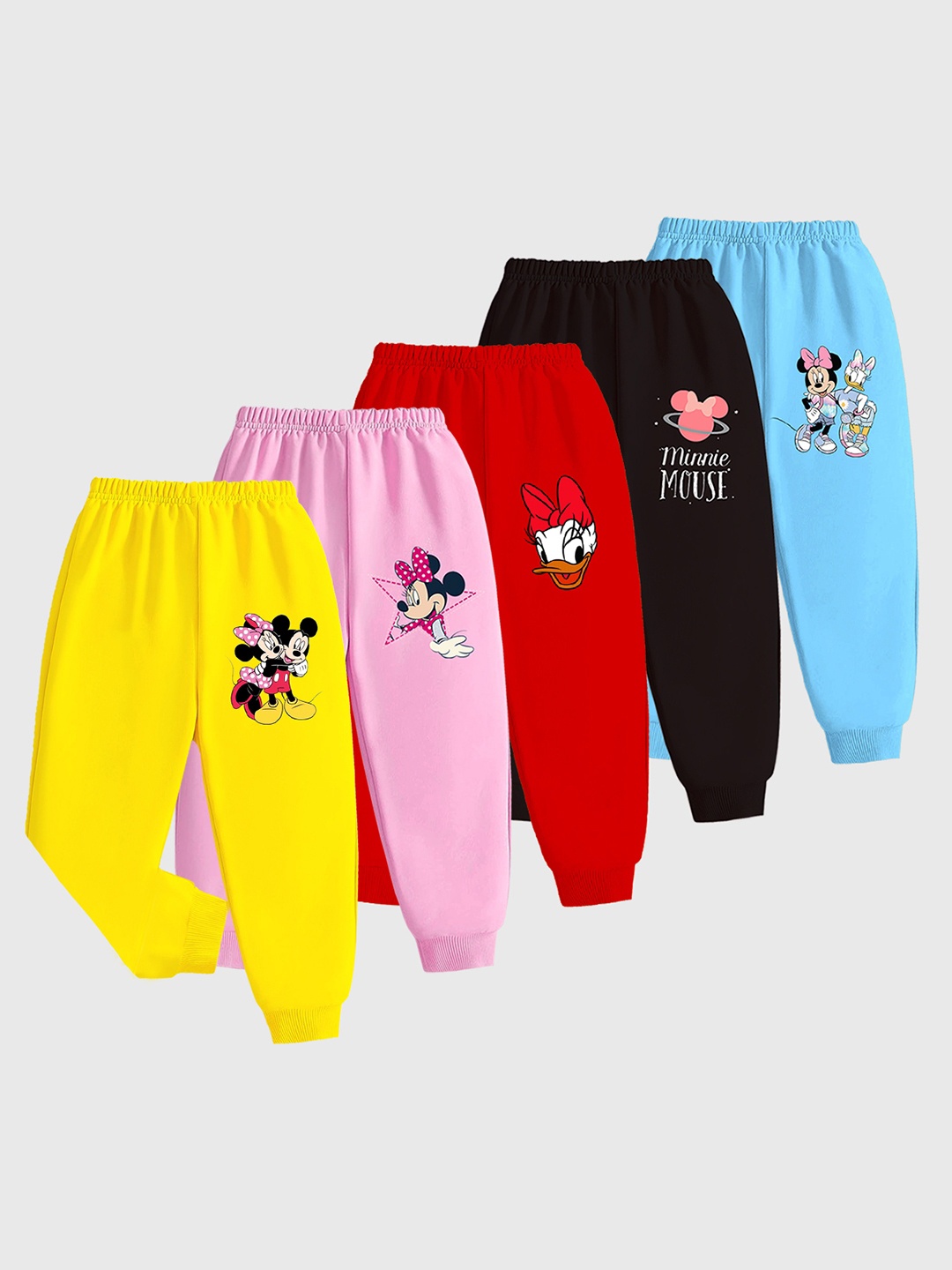 

KUCHIPOO Girls Pack Of 5 Minnie Mouse Printed Joggers, Pink