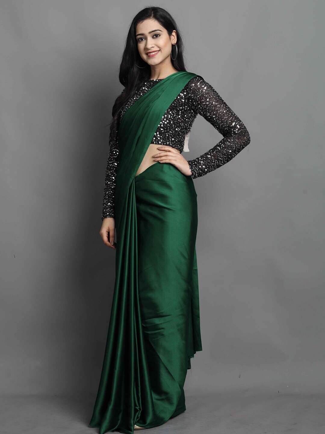 

SANJANA SILK Satin Silk Saree, Green
